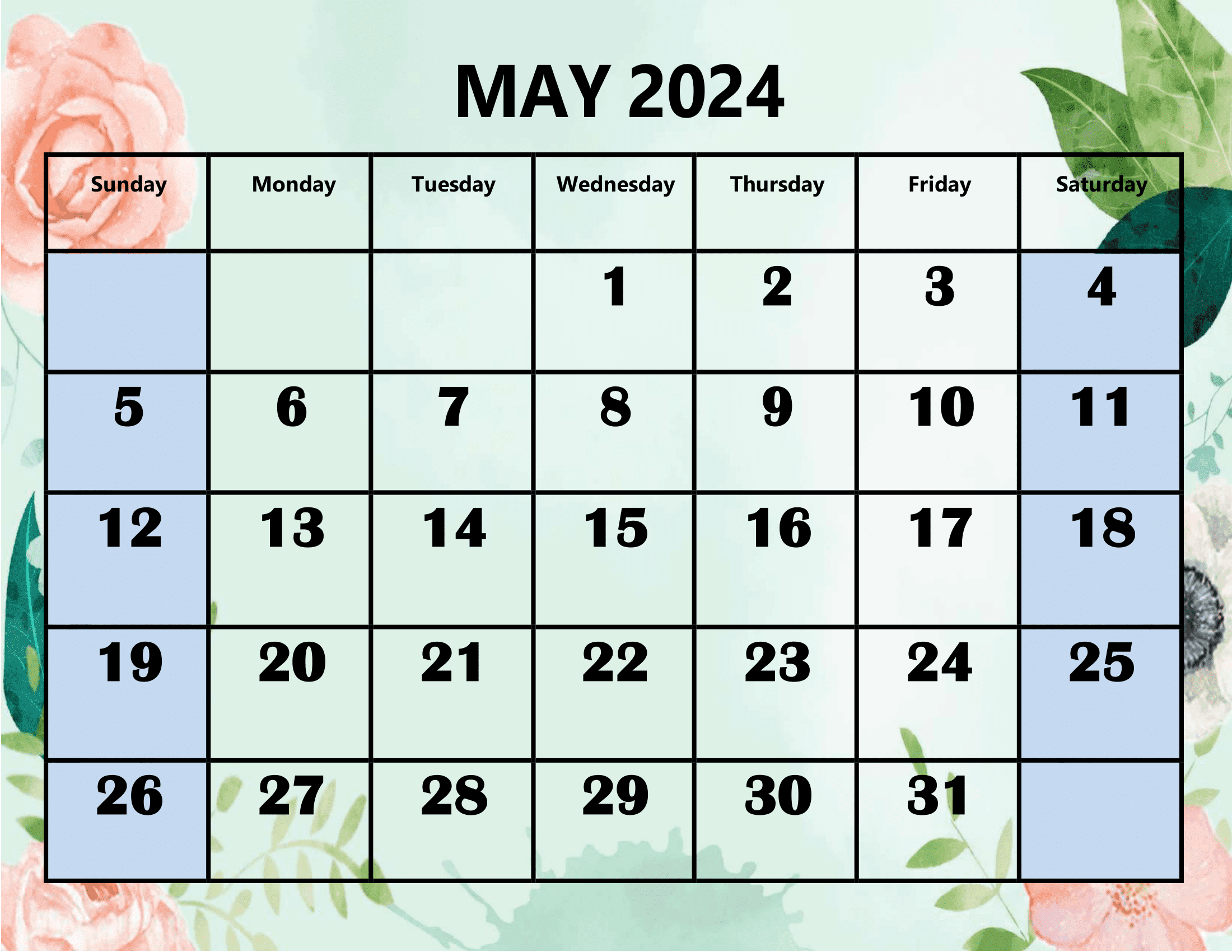 Blank May 2024 Calendar Printable Pdf Templates With Holidays for Cute May 2024 Calendar Printable