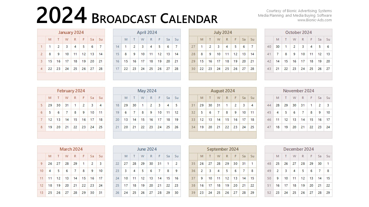 Broadcast Calendar 2024 – Free Downloads – Customizable for 2024 Broadcast Calendar Printable