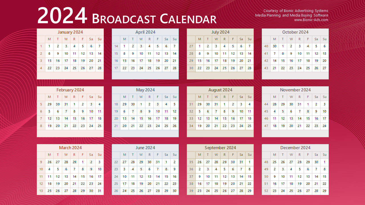 Broadcast Calendar 2024 – Free Downloads – Customizable for 2024 Broadcast Calendar Printable