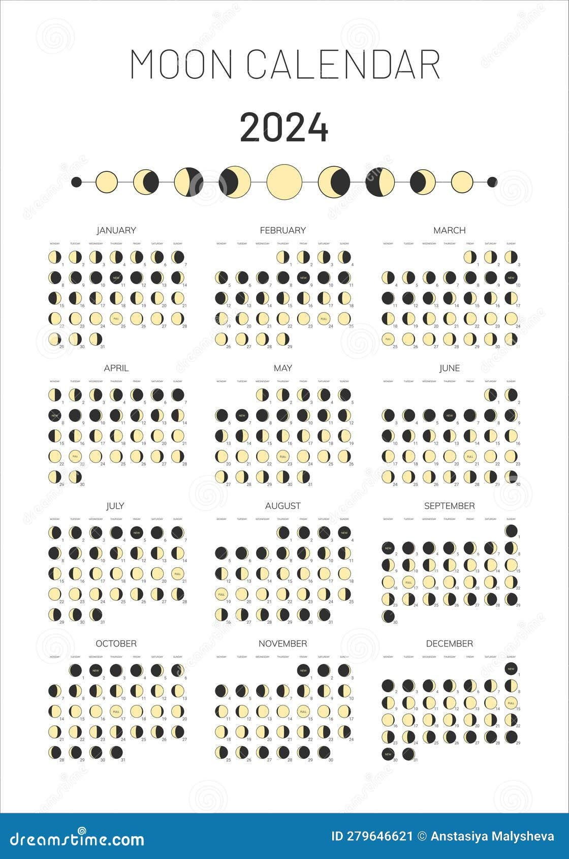 Calendar 2024 Moon Stock Illustrations – 217 Calendar 2024 Moon for Free Printable Moon Calendar 2024