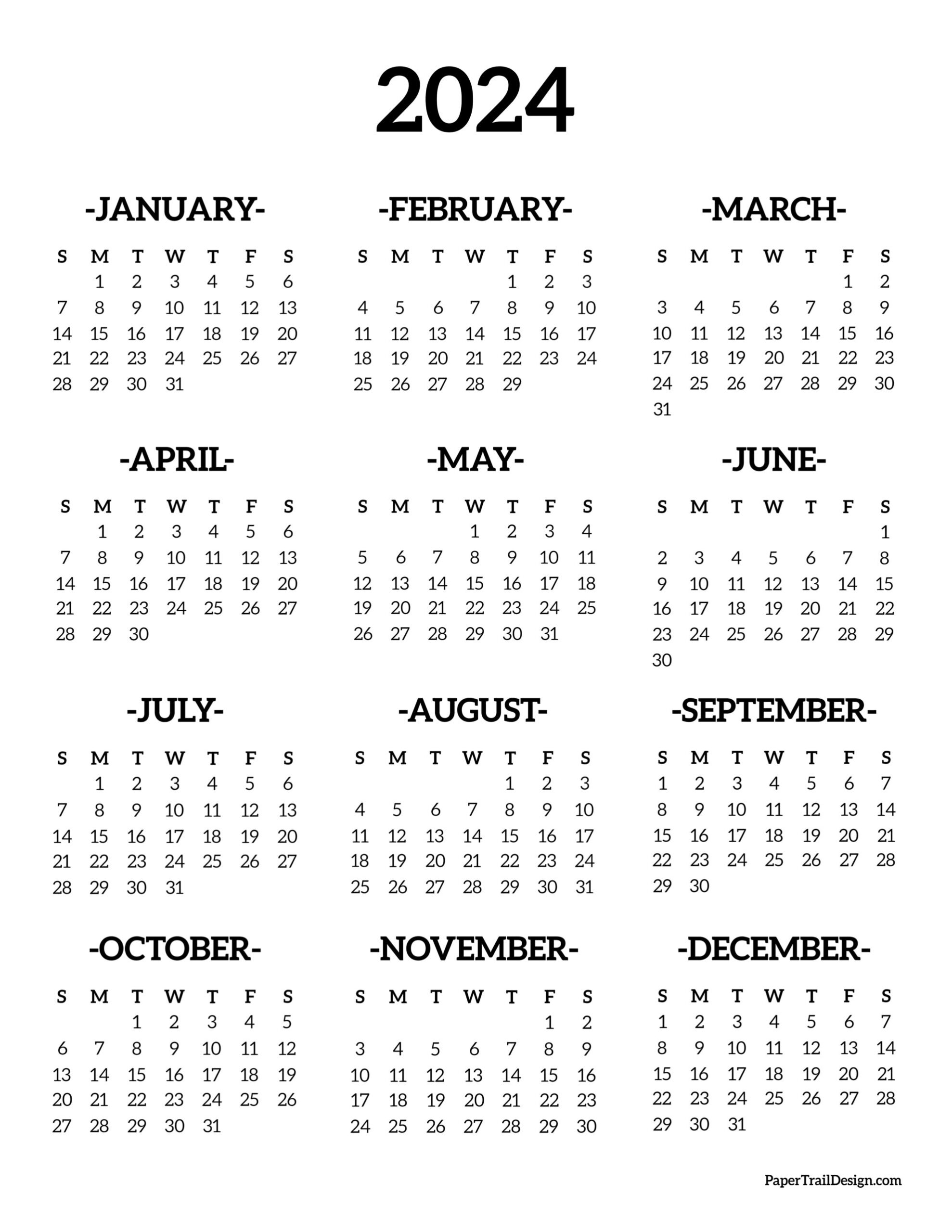 Calendar 2024 Printable One Page - Paper Trail Design for 12 Month Printable Calendar 2024 One Page