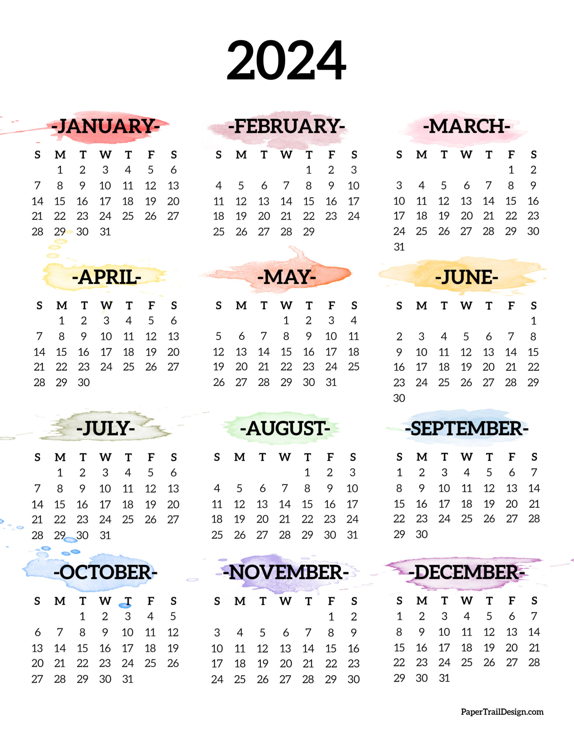 Calendar 2024 Printable One Page - Paper Trail Design for 2024 1 Page Printable Calendar