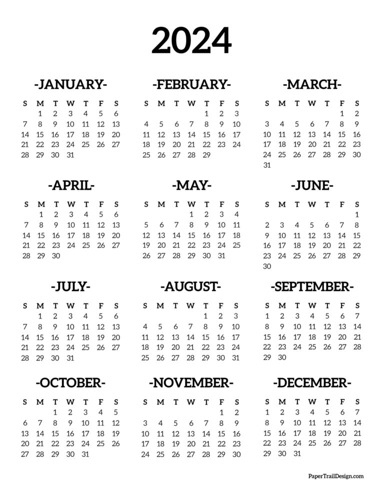 One Page Calendar 2024 Printable – FREE Printable