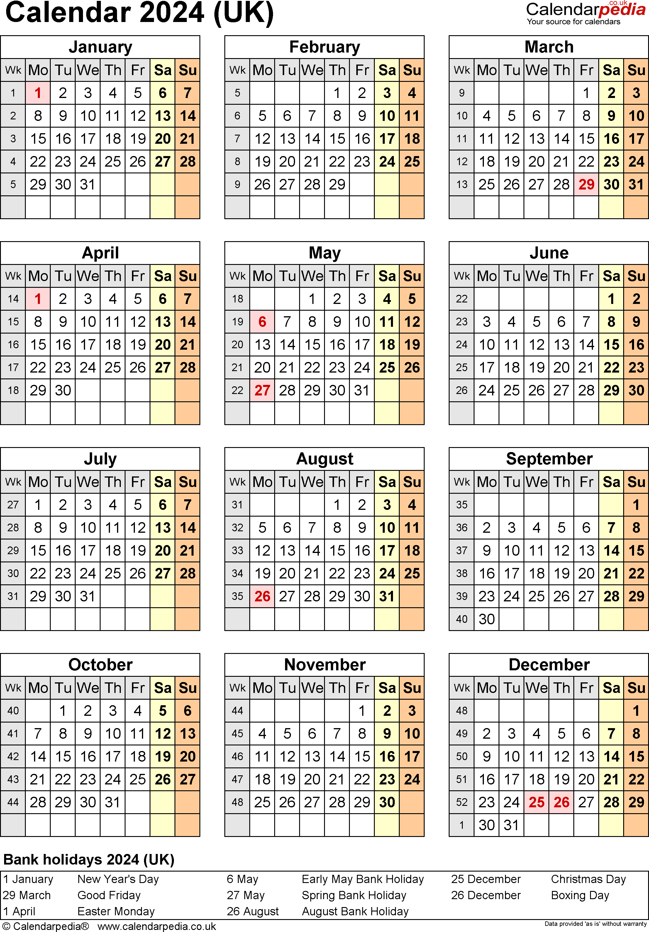 Calendar 2024 (Uk) - Free Printable Pdf Templates for 2024 Calendar With Bank Holidays Printable
