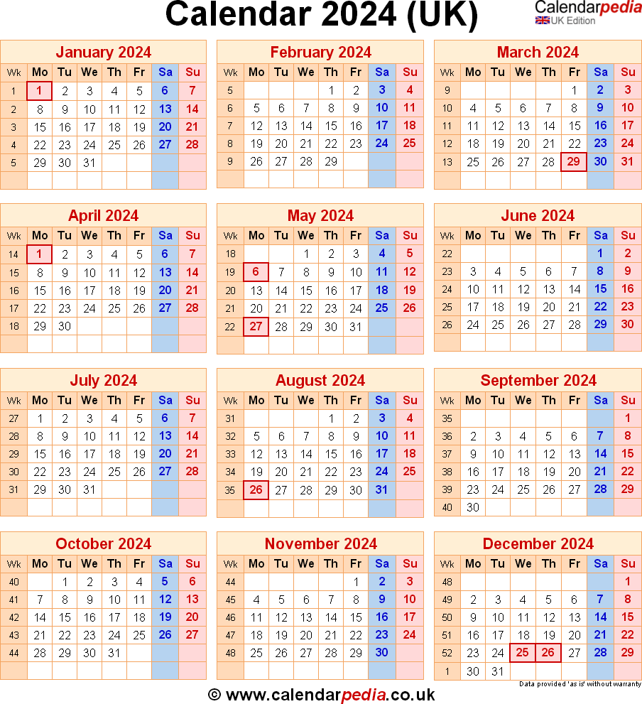 Calendar 2024 Uk With Bank Holidays &amp;amp; Excel/Pdf/Word Templates for 2024 Calendar With Bank Holidays Printable