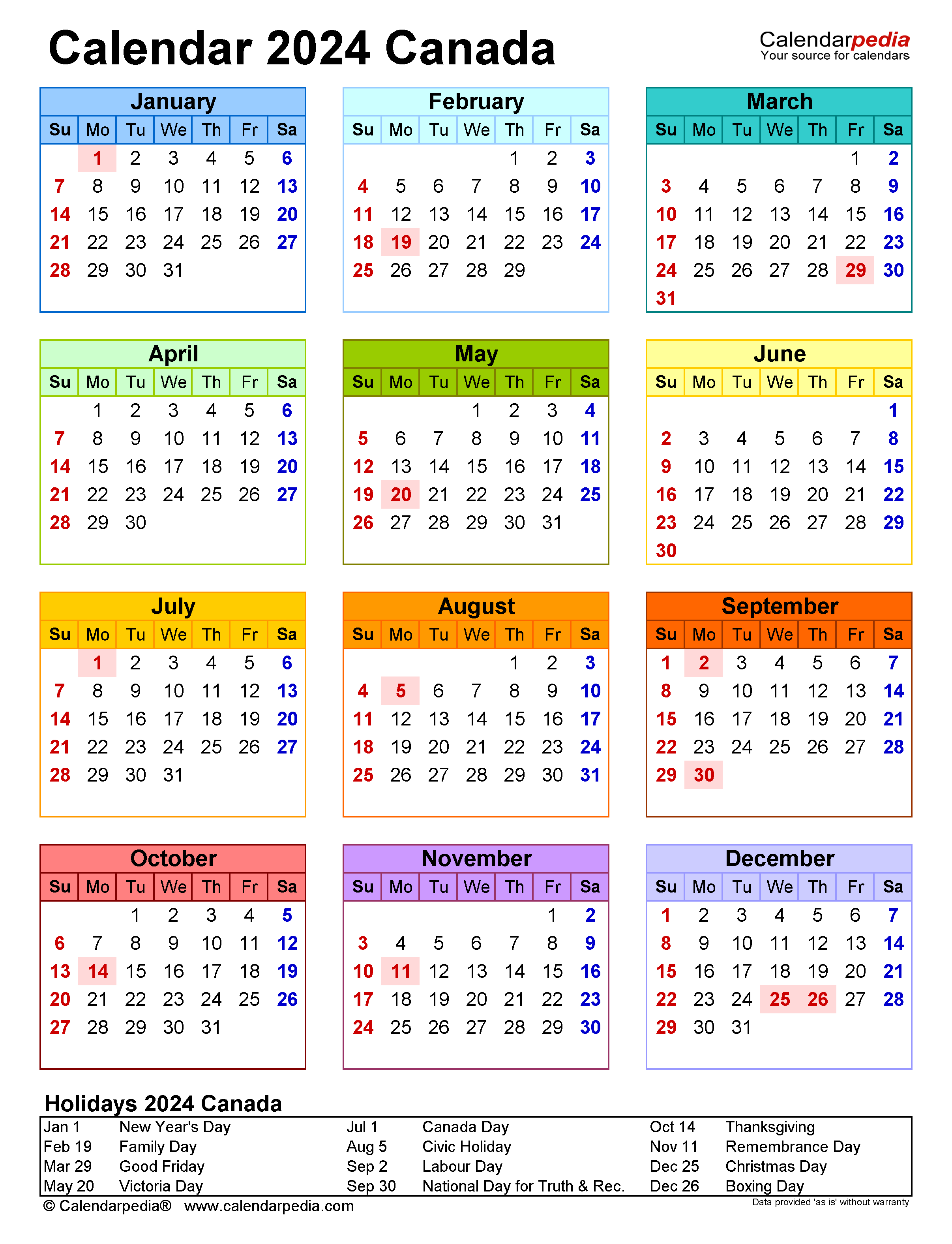 Canada Calendar 2024 - Free Printable Excel Templates for 2024 Calendar Canada With Holidays Printable