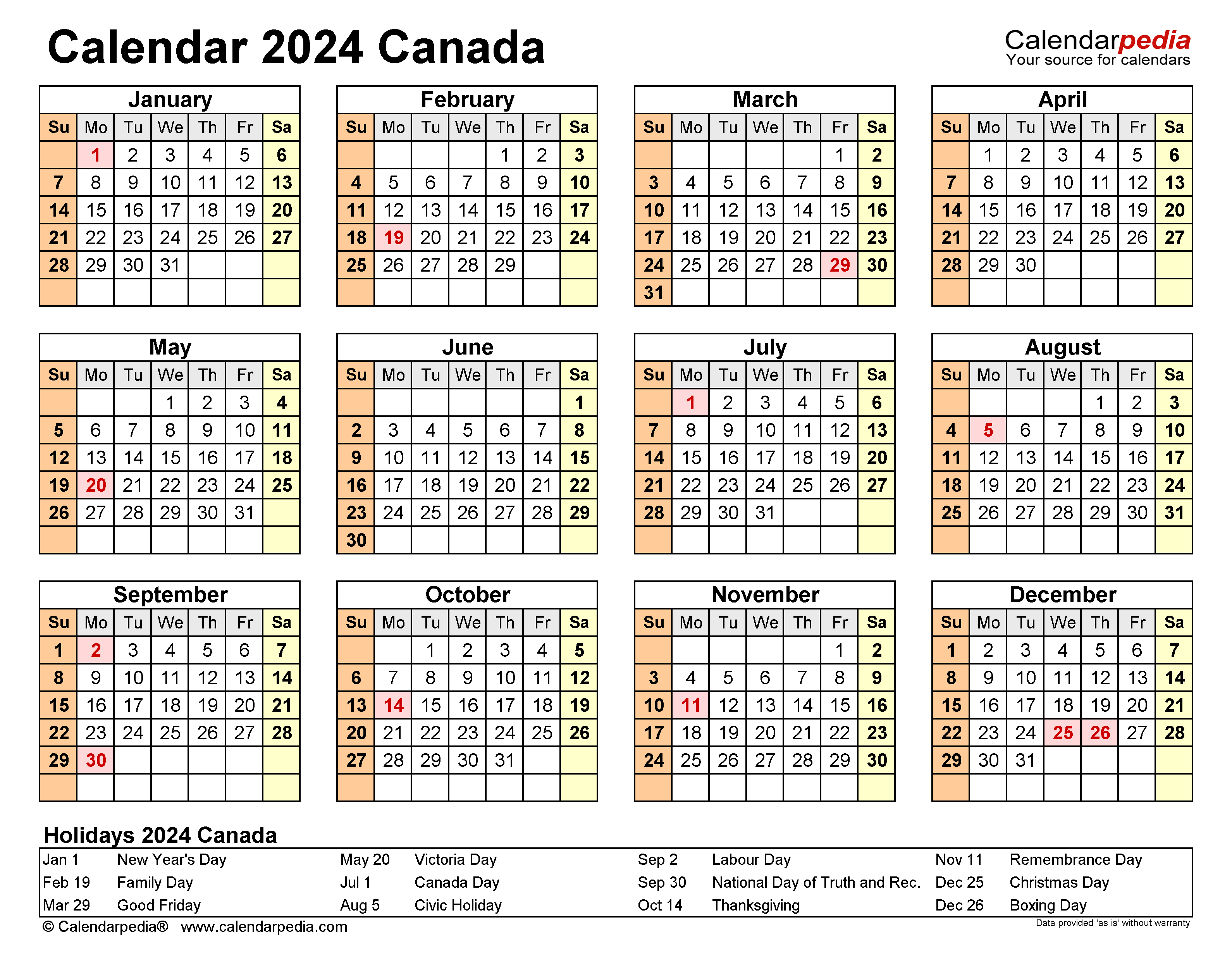 Canada Calendar 2024 - Free Printable Excel Templates for 2024 Calendar Canada With Holidays Printable