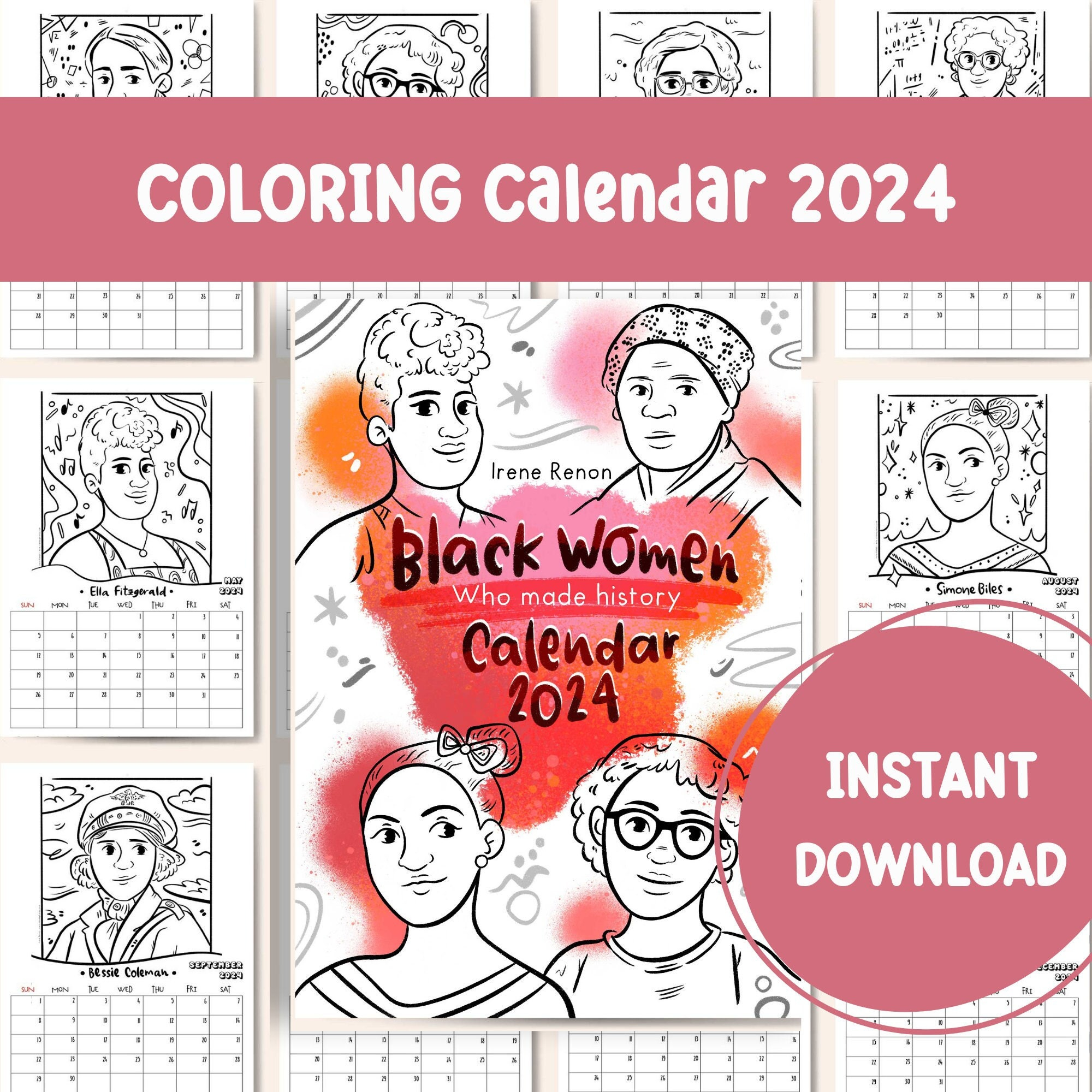 Coloring Calendar 2024 Printable Calendar Famous Black Women - Etsy for 2024 Printable Coloring Calendar