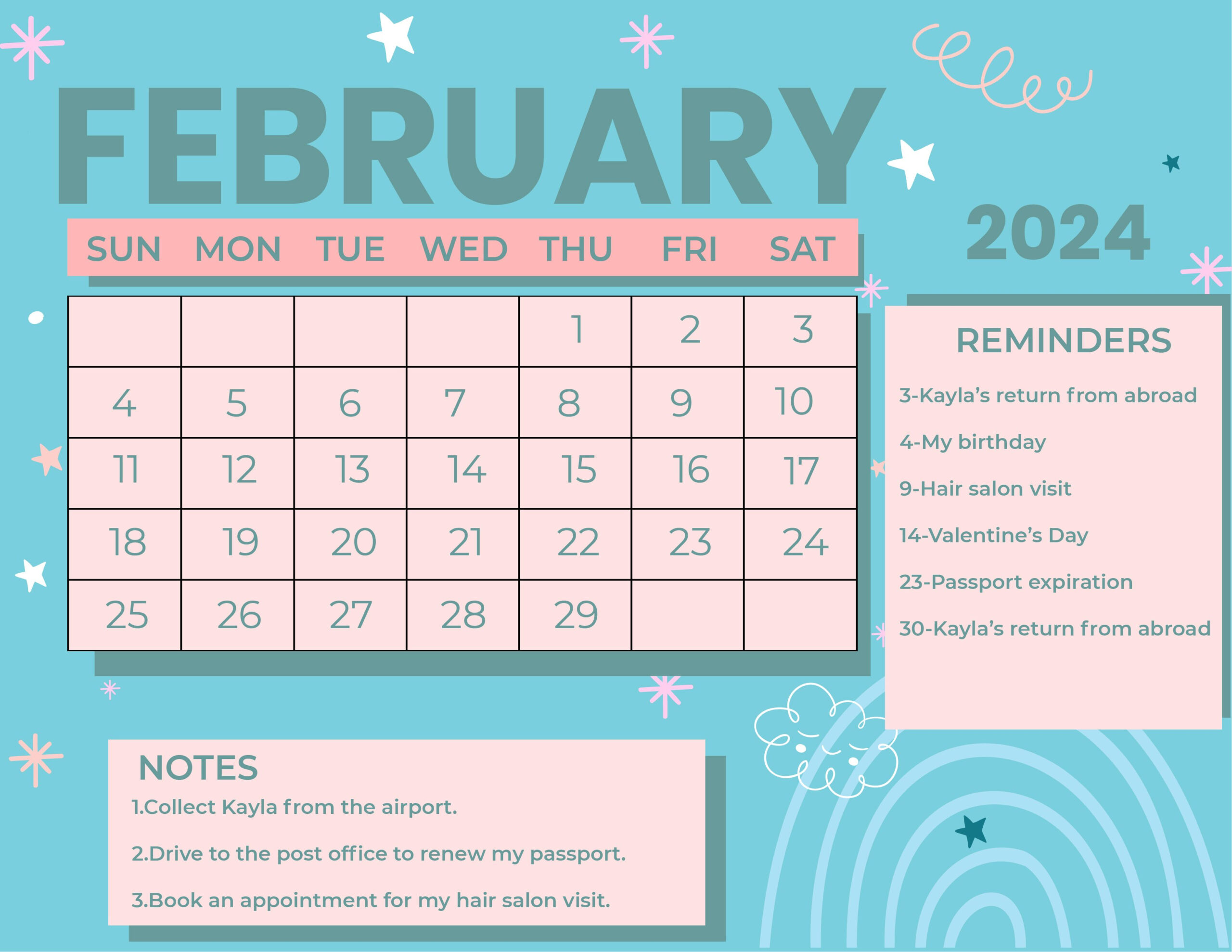 February 2024 Calendar Printable Cute | Printable Calendar 2024