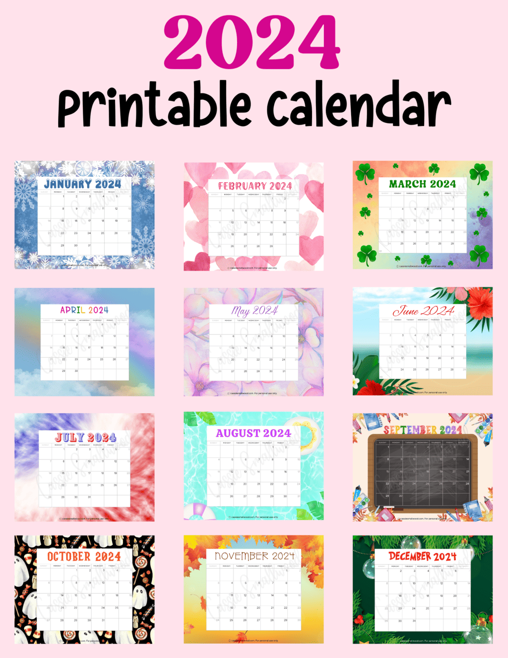 Cute Free Printable Monthly Calendar 2024 - Cassie Smallwood for Aesthetic 2024 Calendar Printable