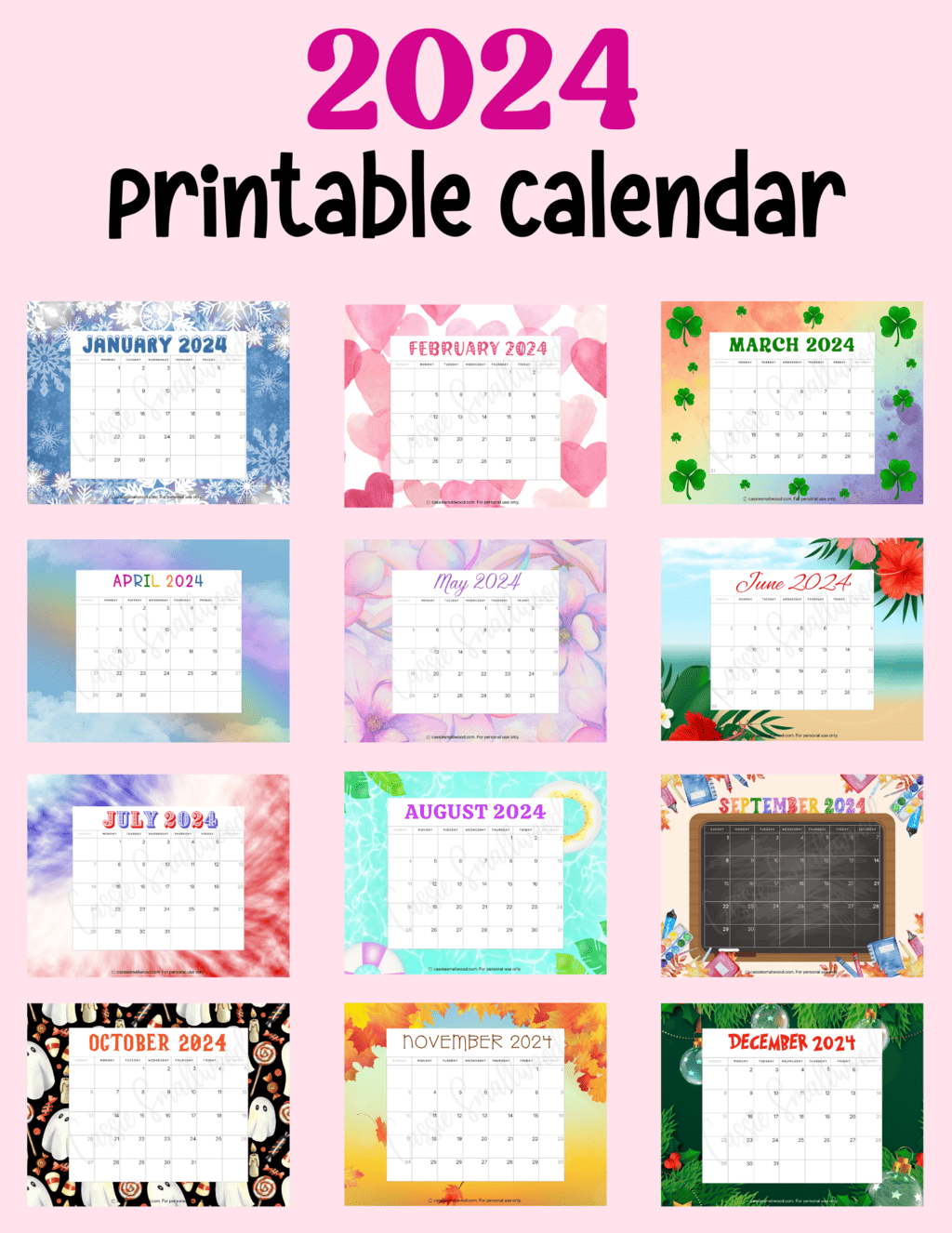 Cute Free Printable Monthly Calendar 2024 - Cassie Smallwood for Cute Printable 2024 Calendar With Holidays