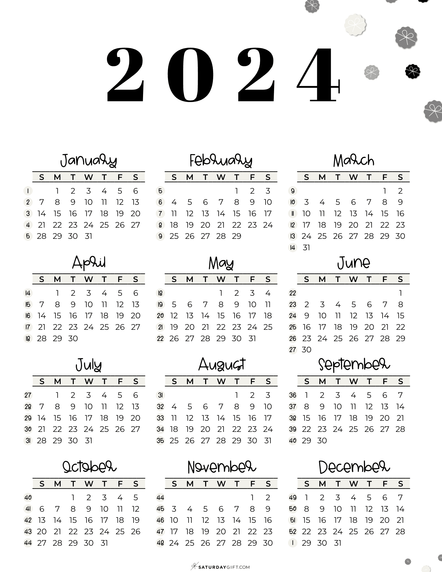Day Numbers For 2024 - What Day Is It? for 2024 Yearly Calendar Printable One Page
