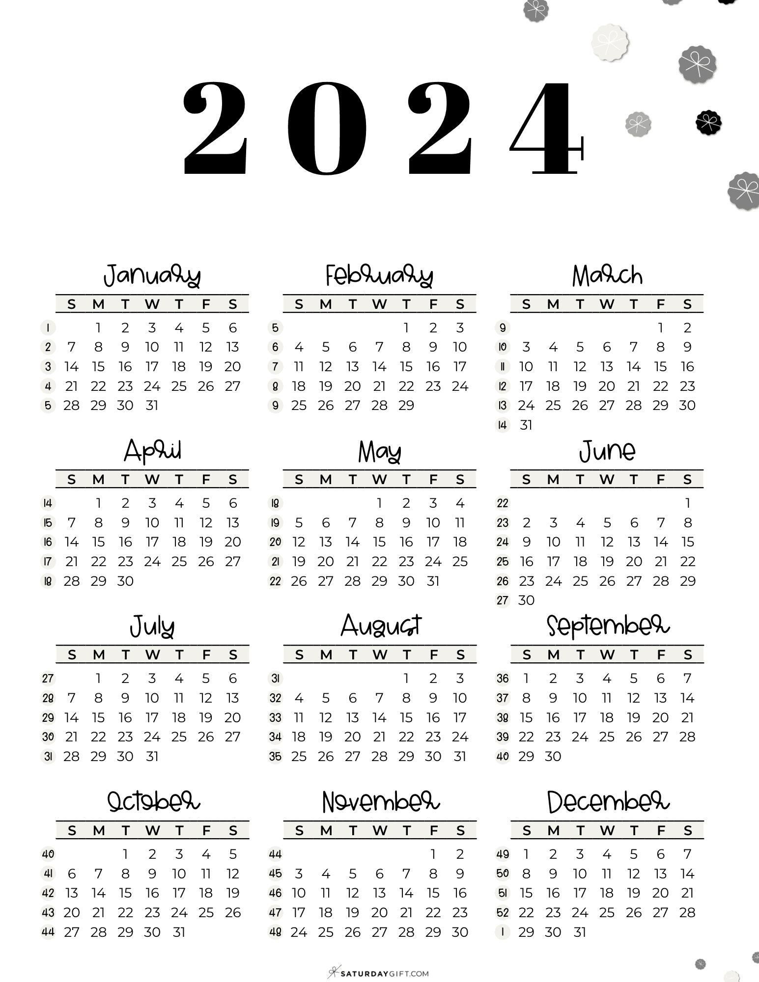 Day Numbers For 2024 - What Day Is It? for Printable 2024 Calendar With Day Numbers