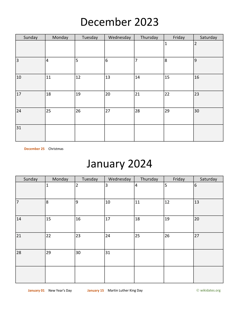 December 2023 And January 2024 Calendar | Wikidates for Printable Calendar For December 2023 And January 2024