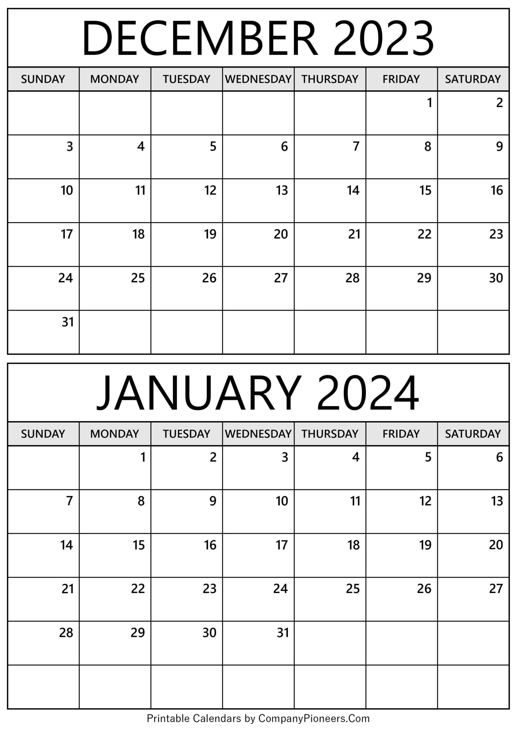 December 2023 January 2024 Printable Calendar | Printable Calendar 2024