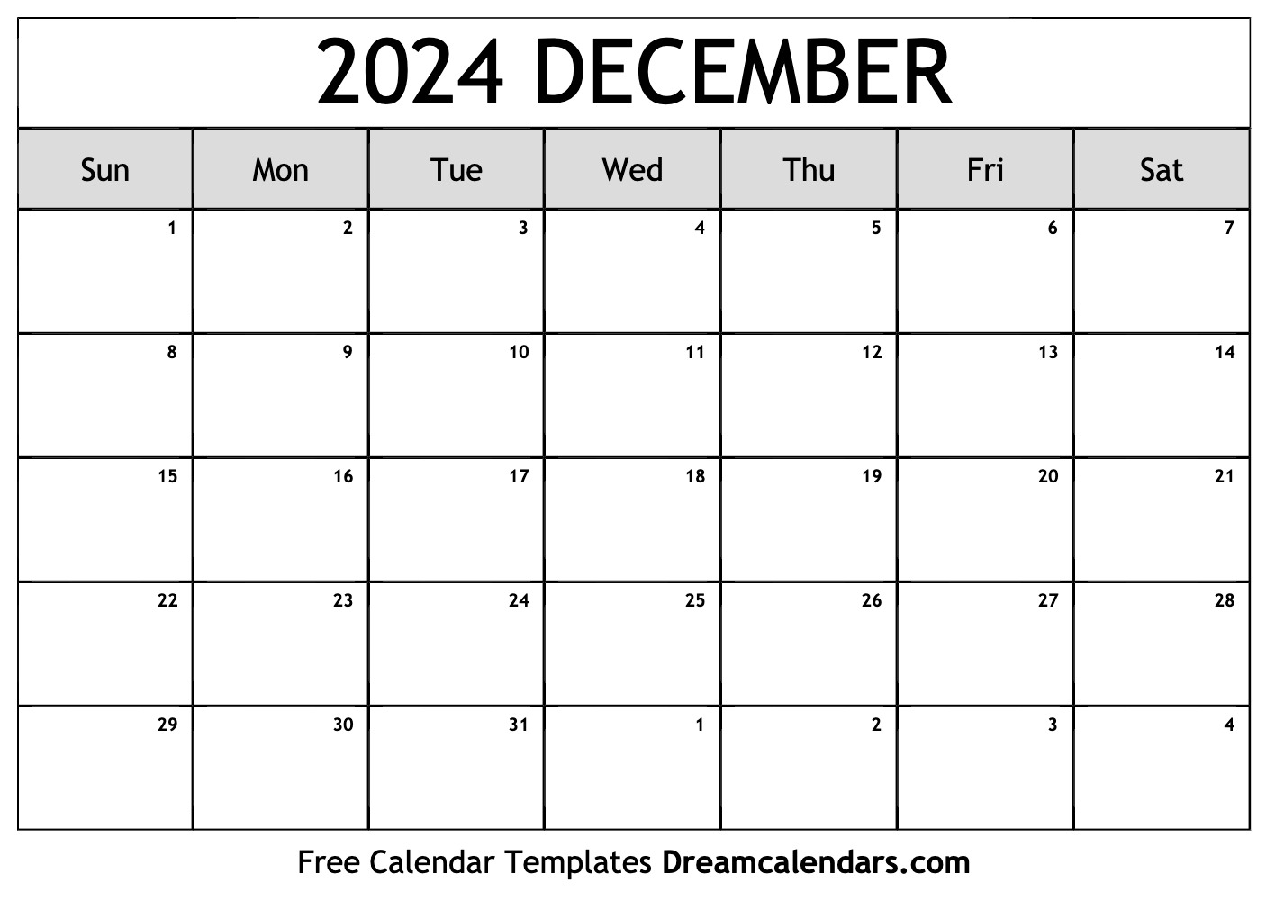 December 2024 Calendar | Free Blank Printable With Holidays for 2024 Calendar Printable December