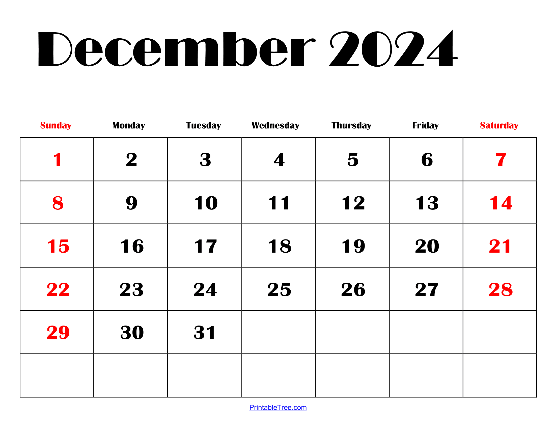 December 2024 Calendar Printable Pdf Blank Free Templates for 2024 Calendar Printable December