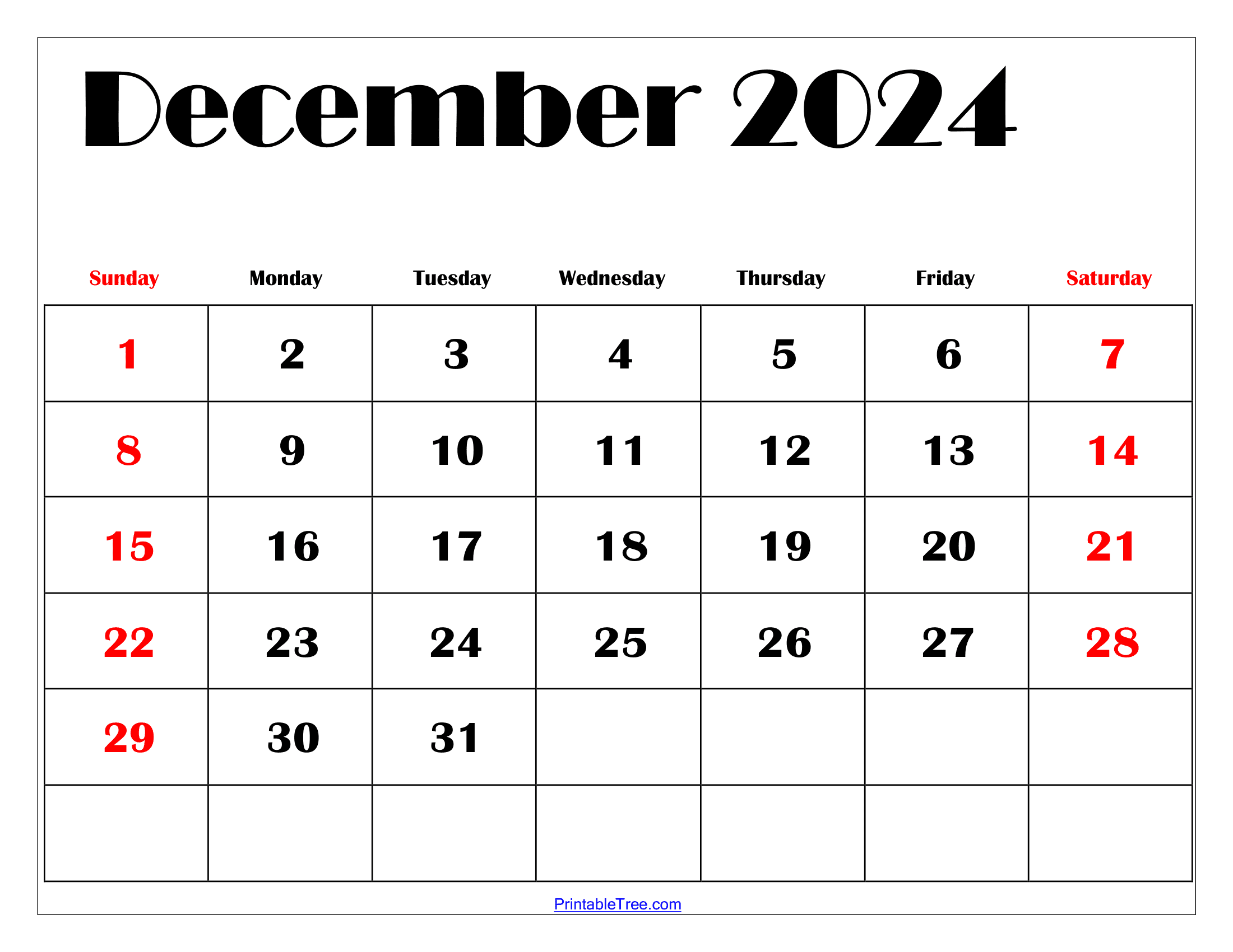 December 2024 Calendar Printable Pdf Blank Free Templates for Printable December Calendar 2024