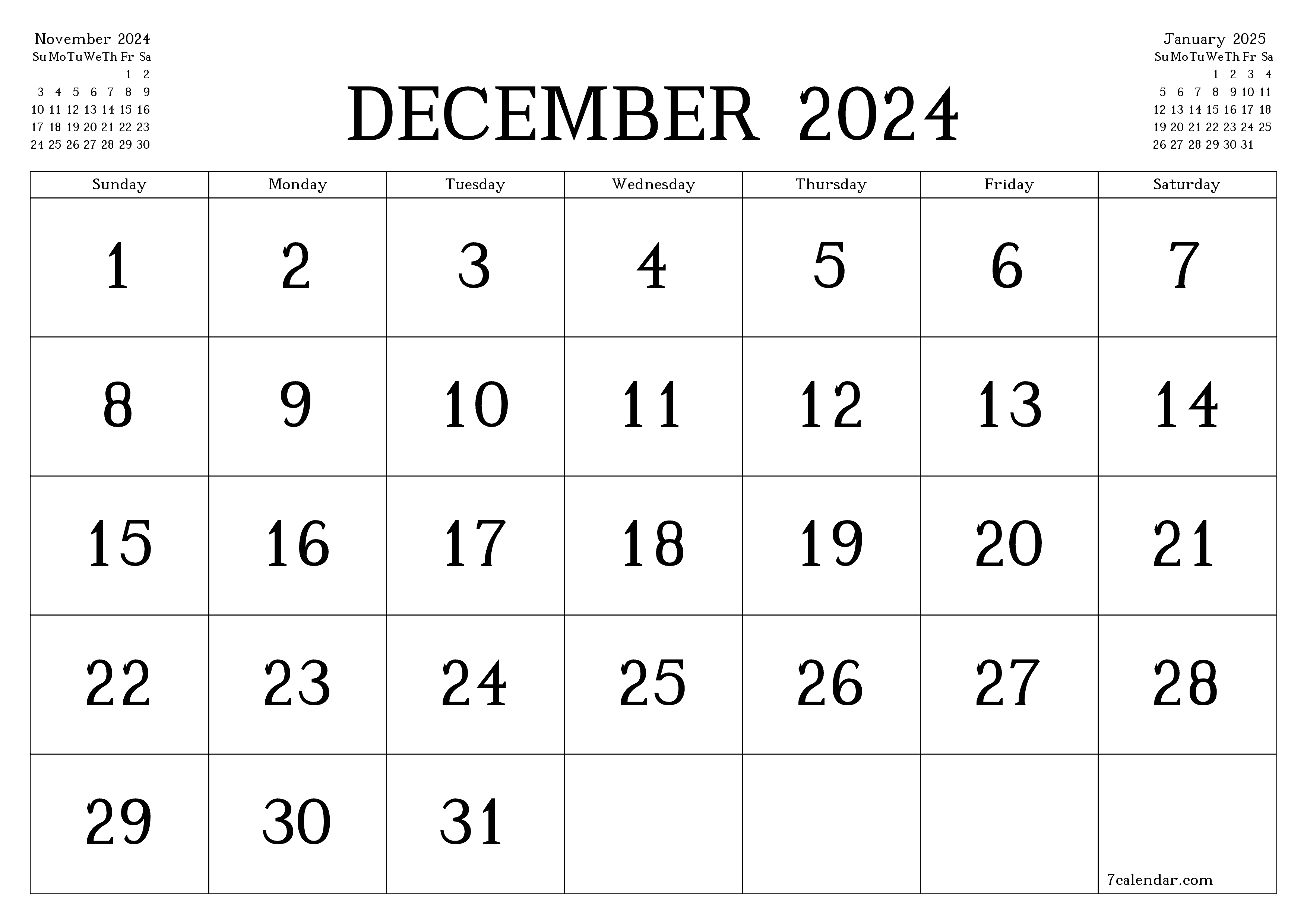 December 2024 Free Printable Calendars And Planners, Pdf Templates for December 2024 Free Printable Calendar