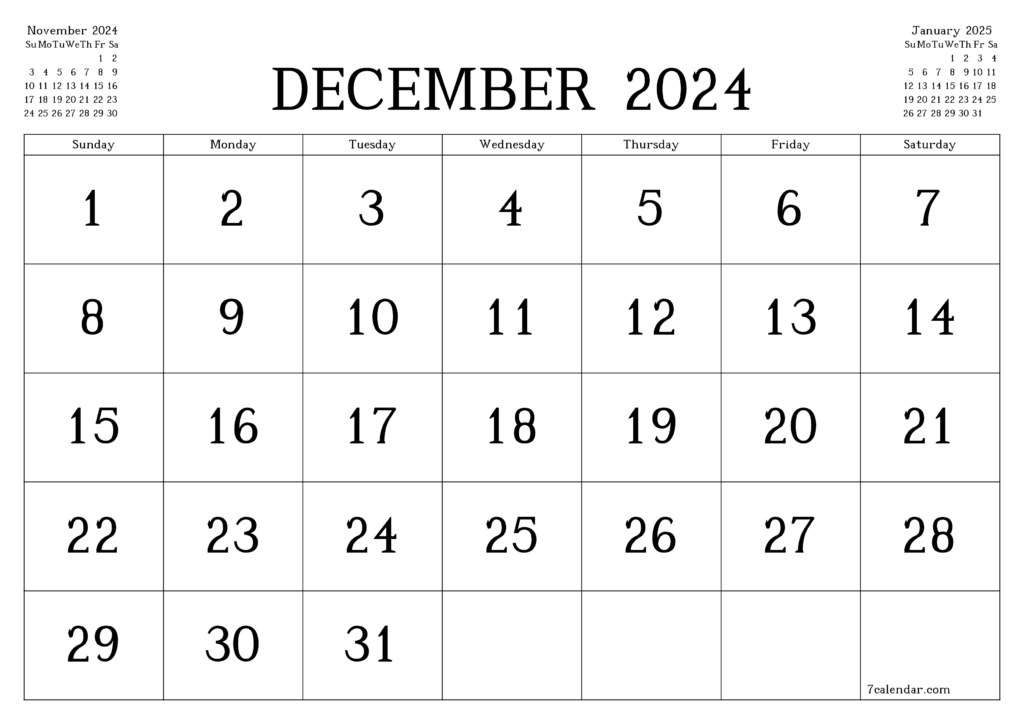 Printable Monthly Calendar December 2024 | Printable Calendar 2024