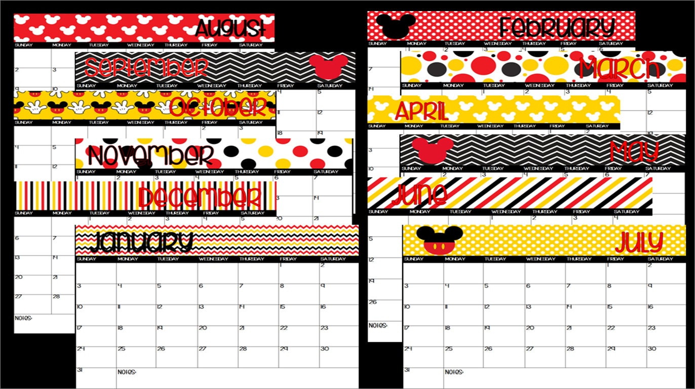 Editable Mickey Mouse Disney Themed Calendar-Instant Download - Etsy for Mickey Mouse Calendar 2024 Printable Free