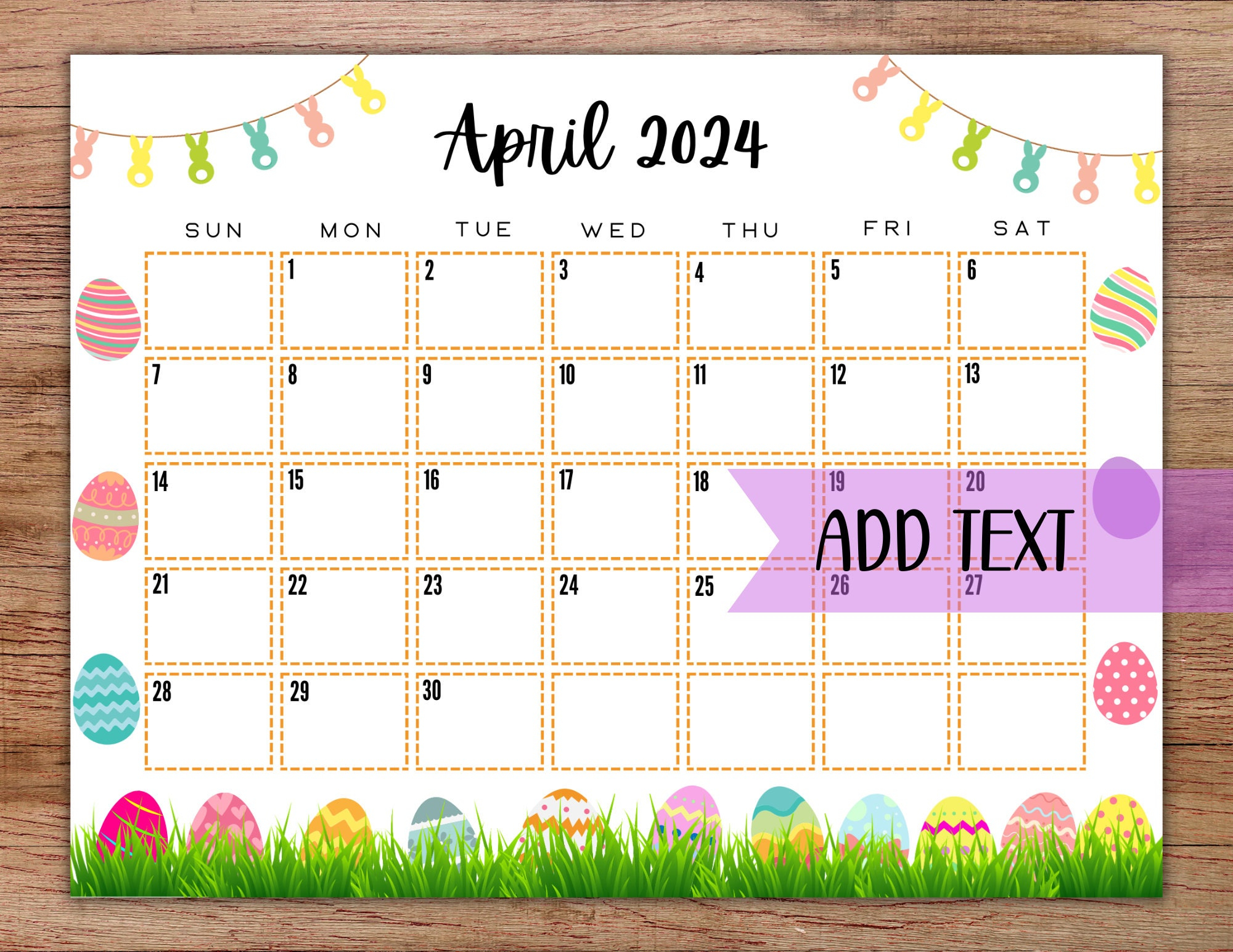 Editable Printable April Calendar 2024 Adorable Easter - Etsy for April 2024 Calendar Printable Cute