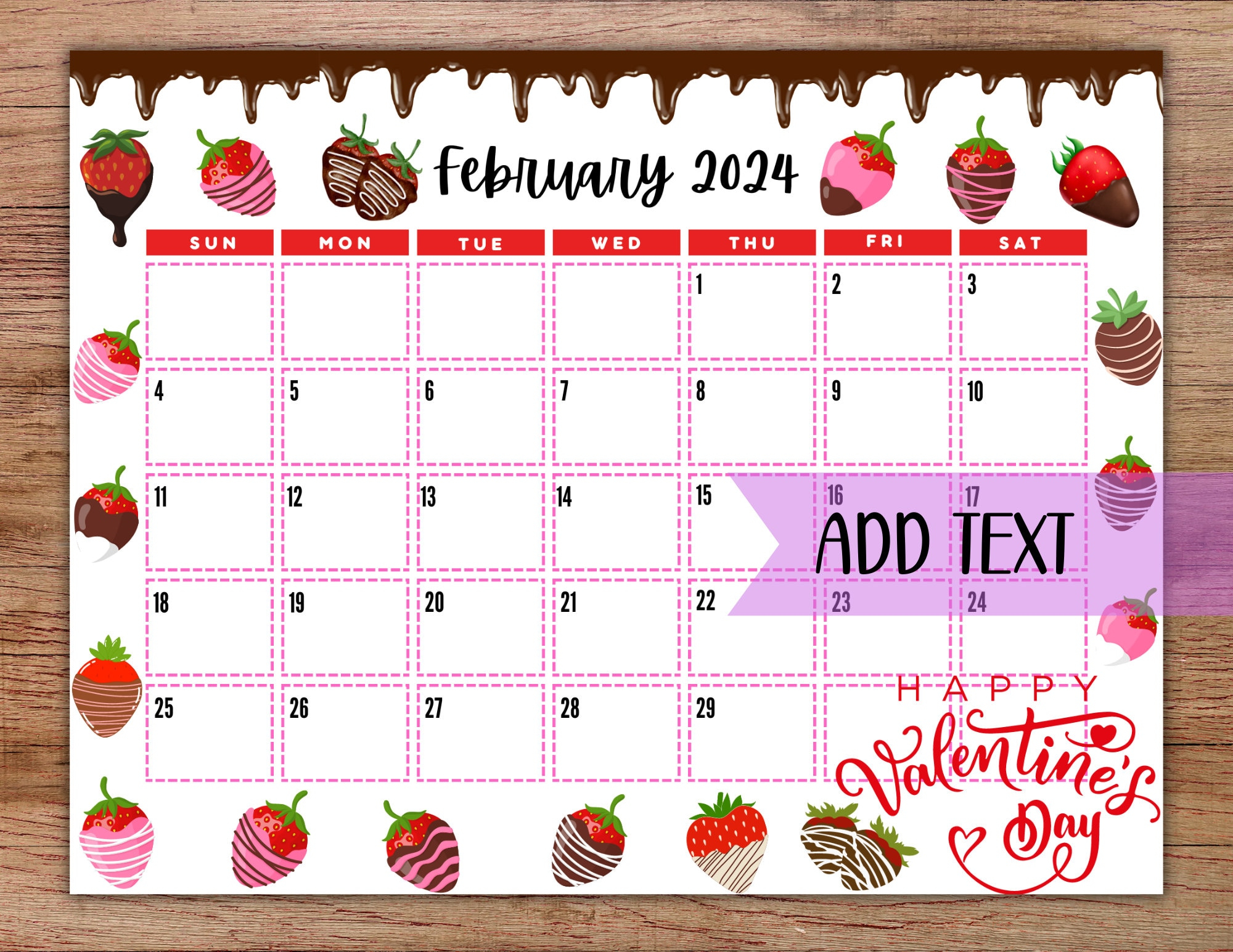 Editable Printable February Calendar 2024 Cute - Etsy for Cute February 2024 Calendar Printable