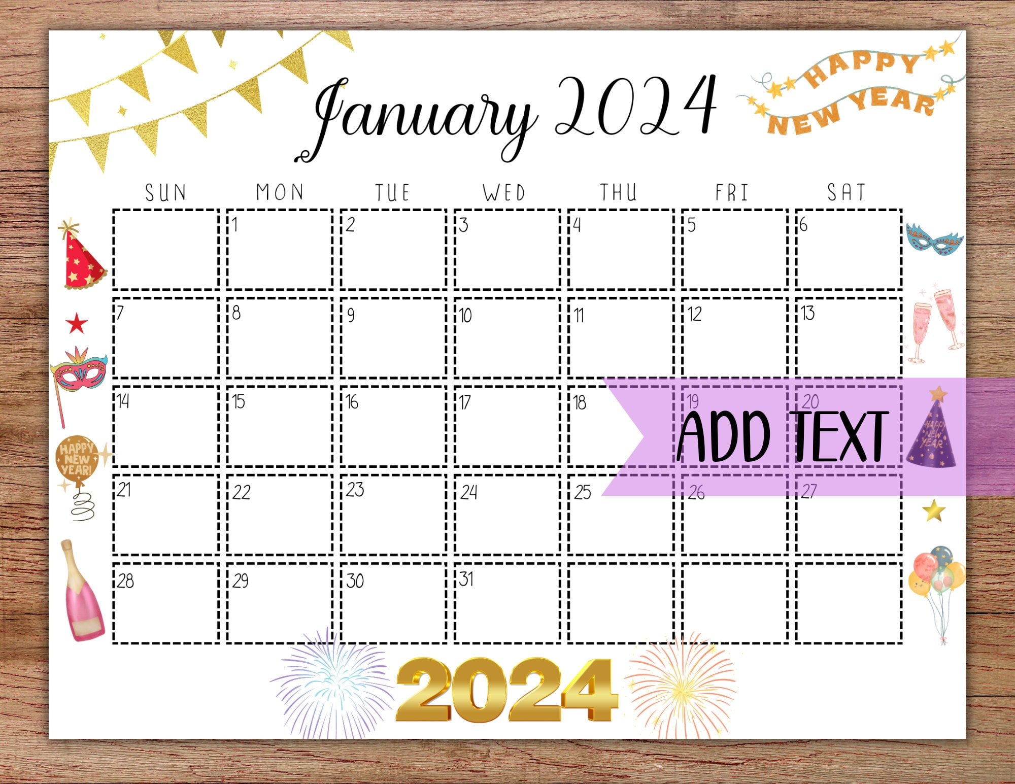 Editable Printable January 2024 Calendar New Year&amp;#039;S Day - Etsy for Printable Calendar 2024 Homemade Gifts Made Easy