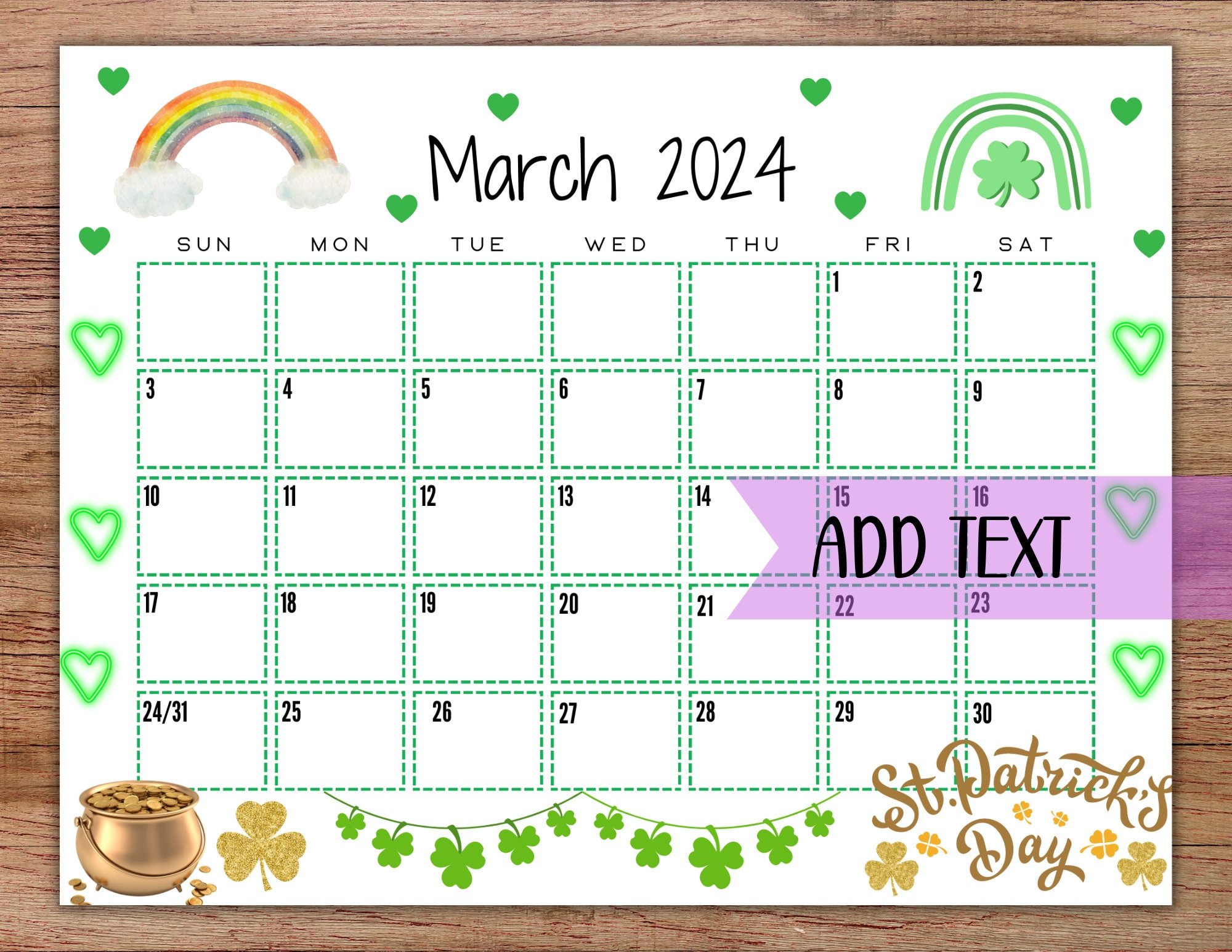 Editable Printable March Calendar 2024 Cute St. - Etsy for March 2024 Calendar Printable Cute