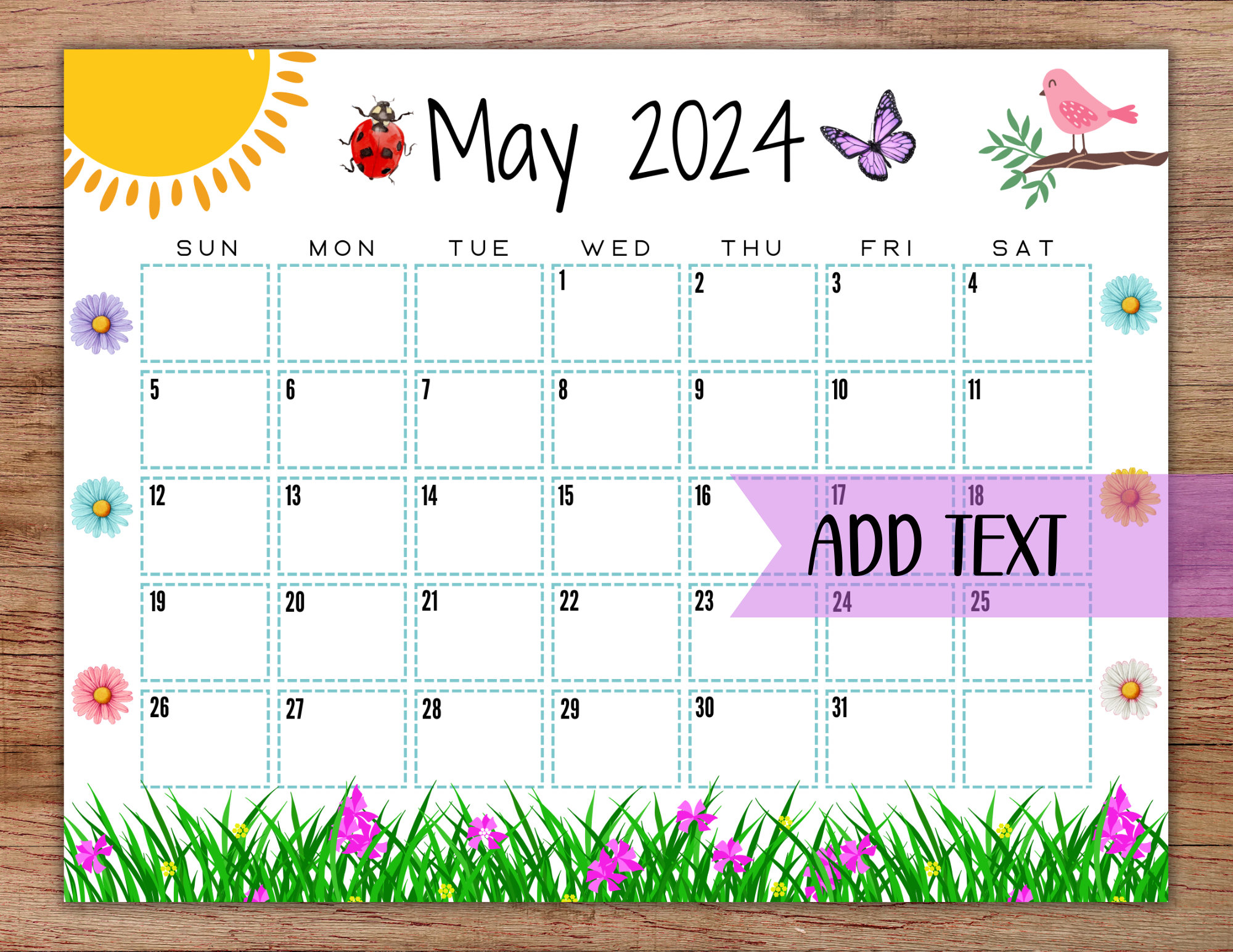 Editable Printable May Calendar 2024 Cute Spring May - Etsy for Cute May Calendar 2024 Printable