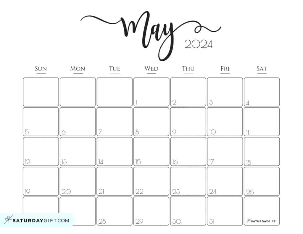 Elegant Printable Calendar 2024 Saturdaygift - Readers' Favorite for Cute May Calendar 2024 Printable