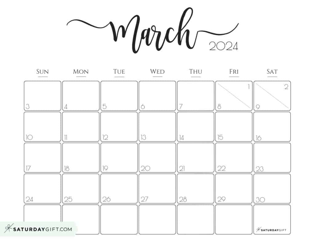 Elegant Printable Calendar 2024 Saturdaygift - Readers&amp;#039; Favorite for Cute Printable March 2024 Calendar