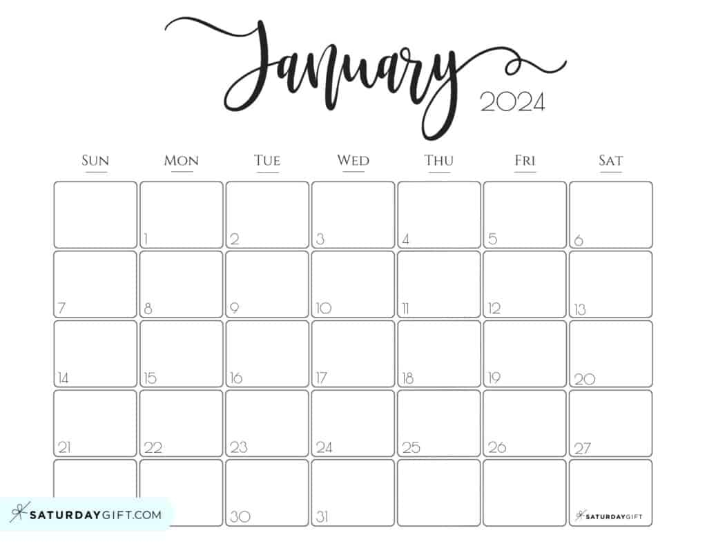 Elegant Printable Calendar 2024 Saturdaygift - Readers' Favorite for January 2024 Calendar Printable Cute