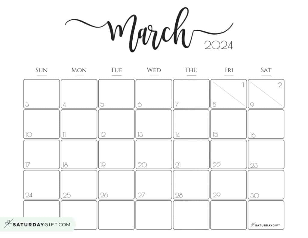 Elegant Printable Calendar 2024 Saturdaygift - Readers' Favorite for March 2024 Calendar Printable Cute