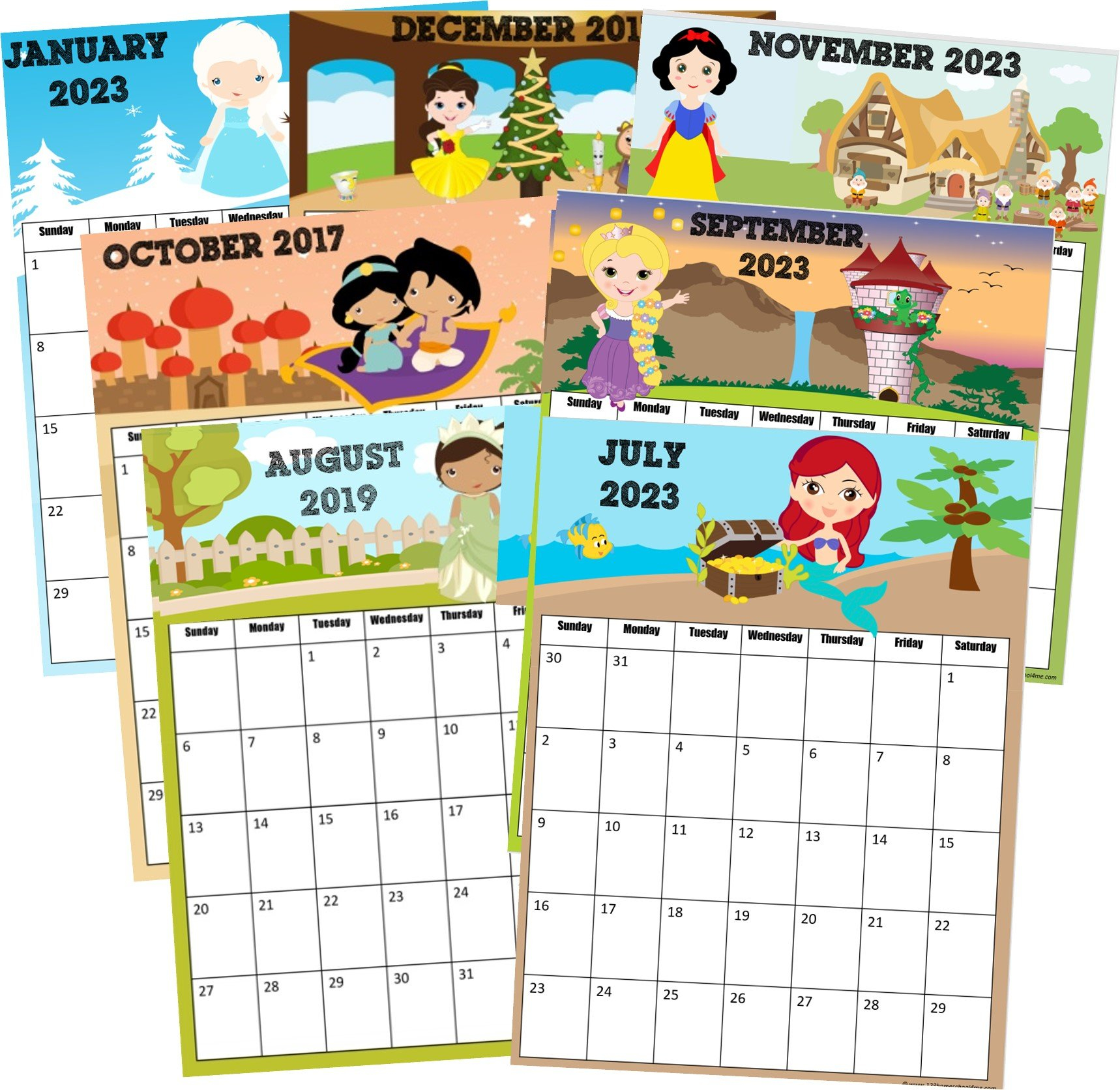 👑 Free Printable Disney Princess Calendar 2023 for Disney Calendar 2024 Printable