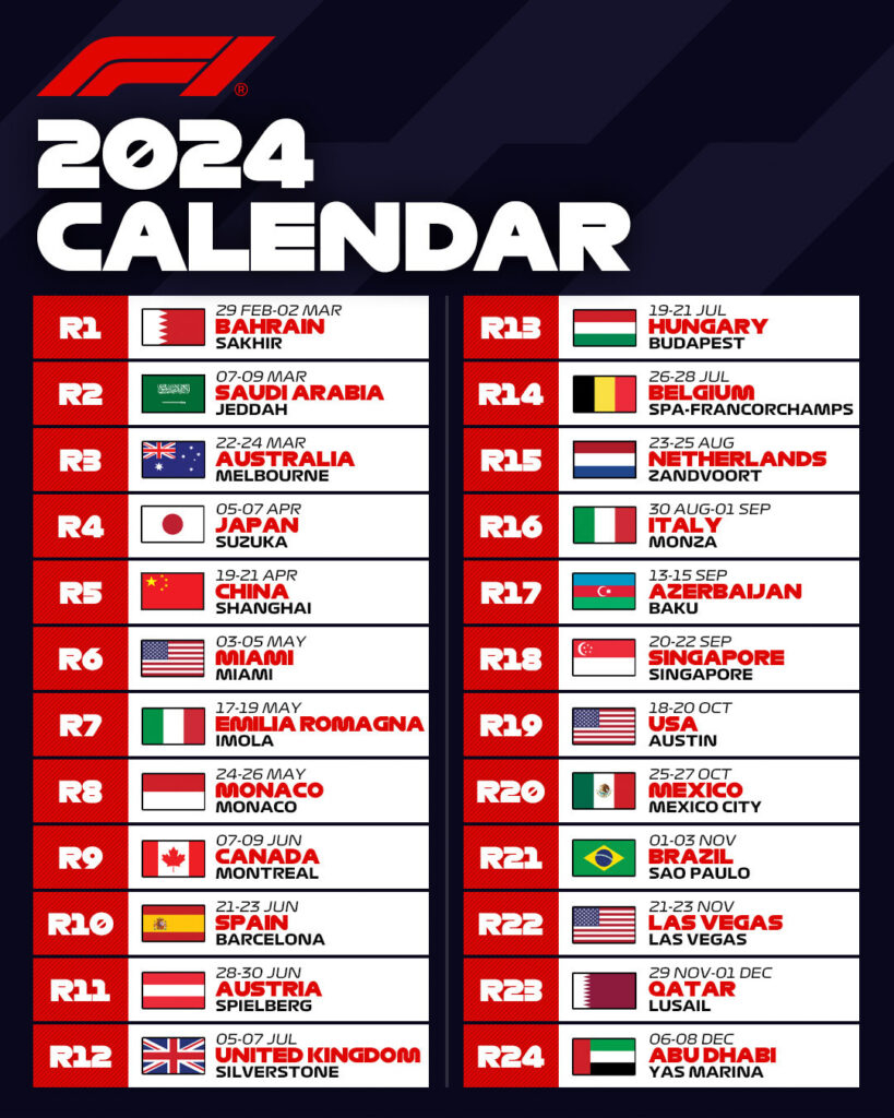 F1: Αυτό Είναι Το Πρόγραμμα Του 2024 – Με 24 Αγώνες Και Μεγάλες for F1 Calendar 2024 Printable