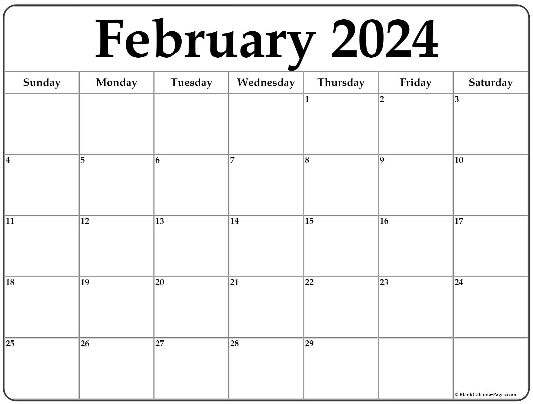 February 2024 Calendar | Free Printable Calendar for February 2024 Blank Calendar Printable