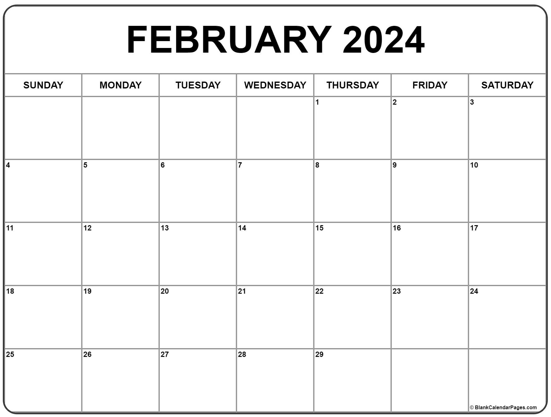 February 2024 Calendar | Free Printable Calendar for February 2024 Blank Calendar Printable