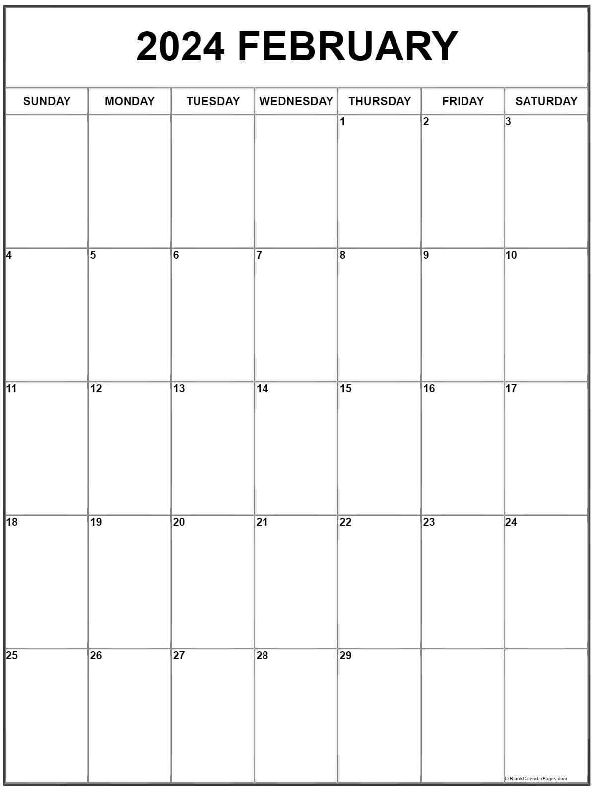 February 2024 Vertical Calendar | Portrait for February 2024 Calendar Printable Portrait