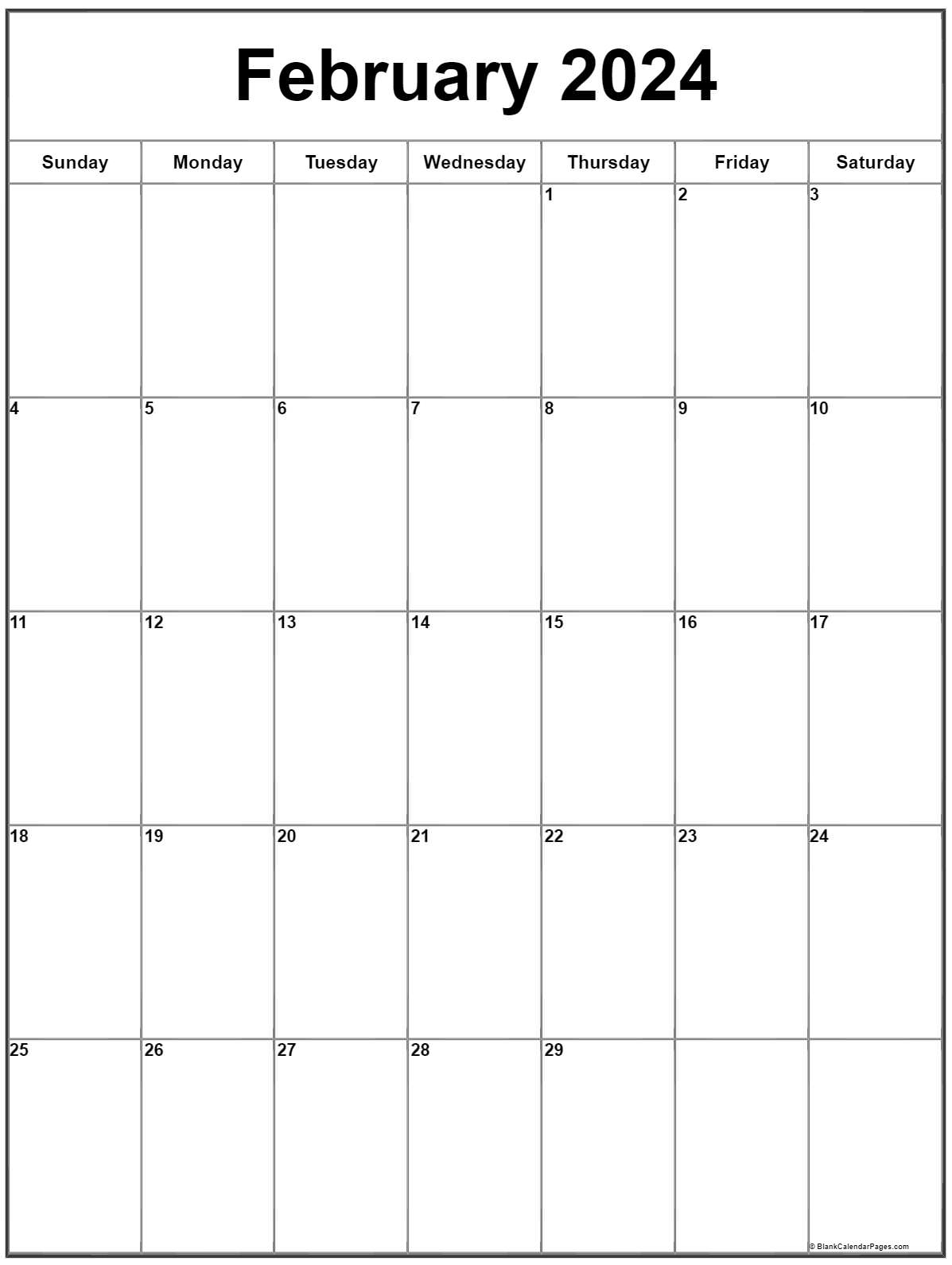 February 2024 Vertical Calendar | Portrait for February 2024 Calendar Printable Portrait