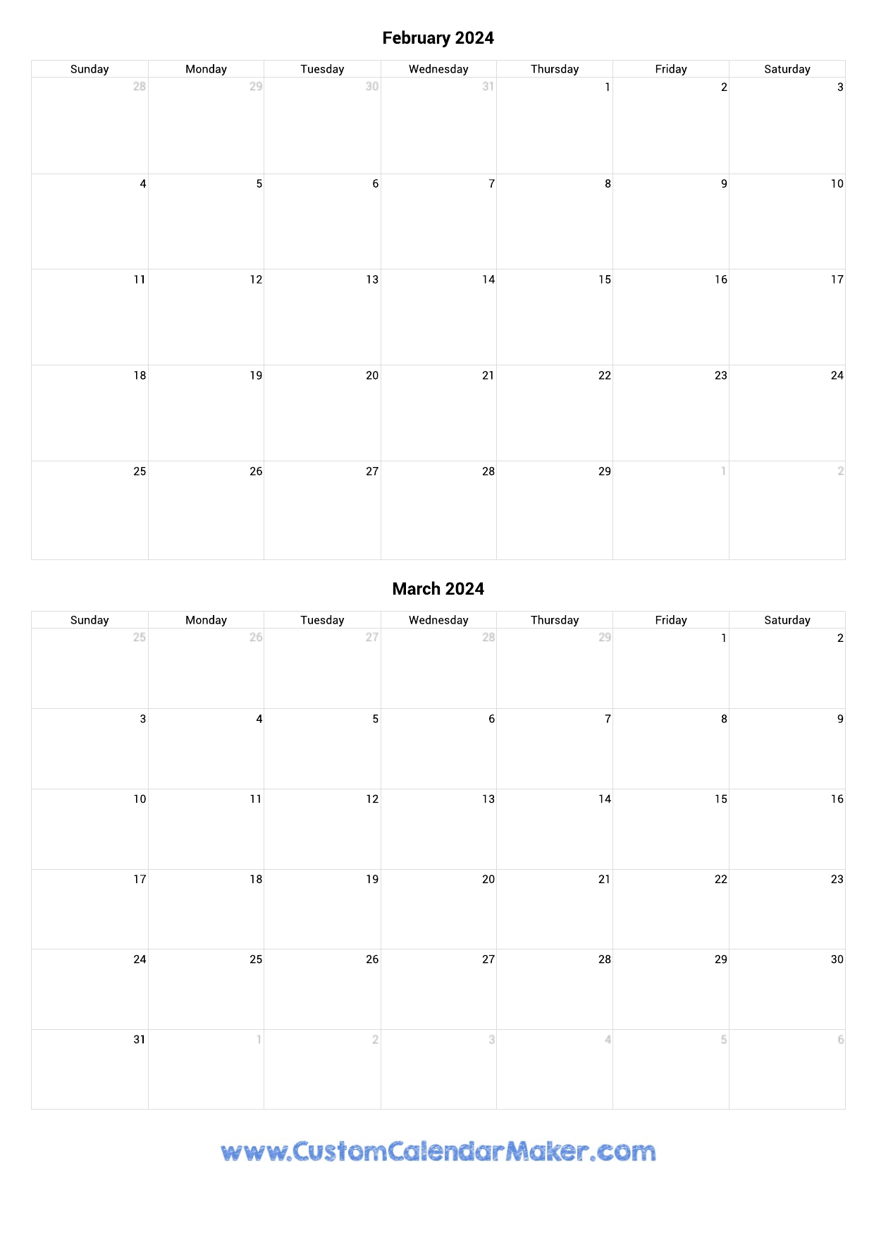 February And March 2024 Calendar for Printable Calendar February March April 2024