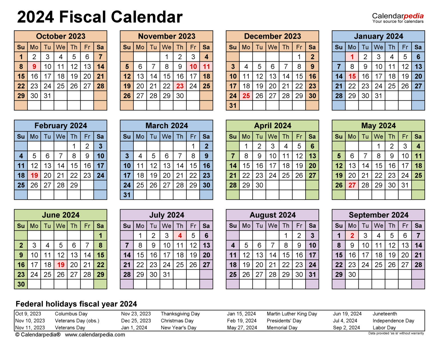 Free Printable Fiscal Year 2024 Calendar FREE Printable