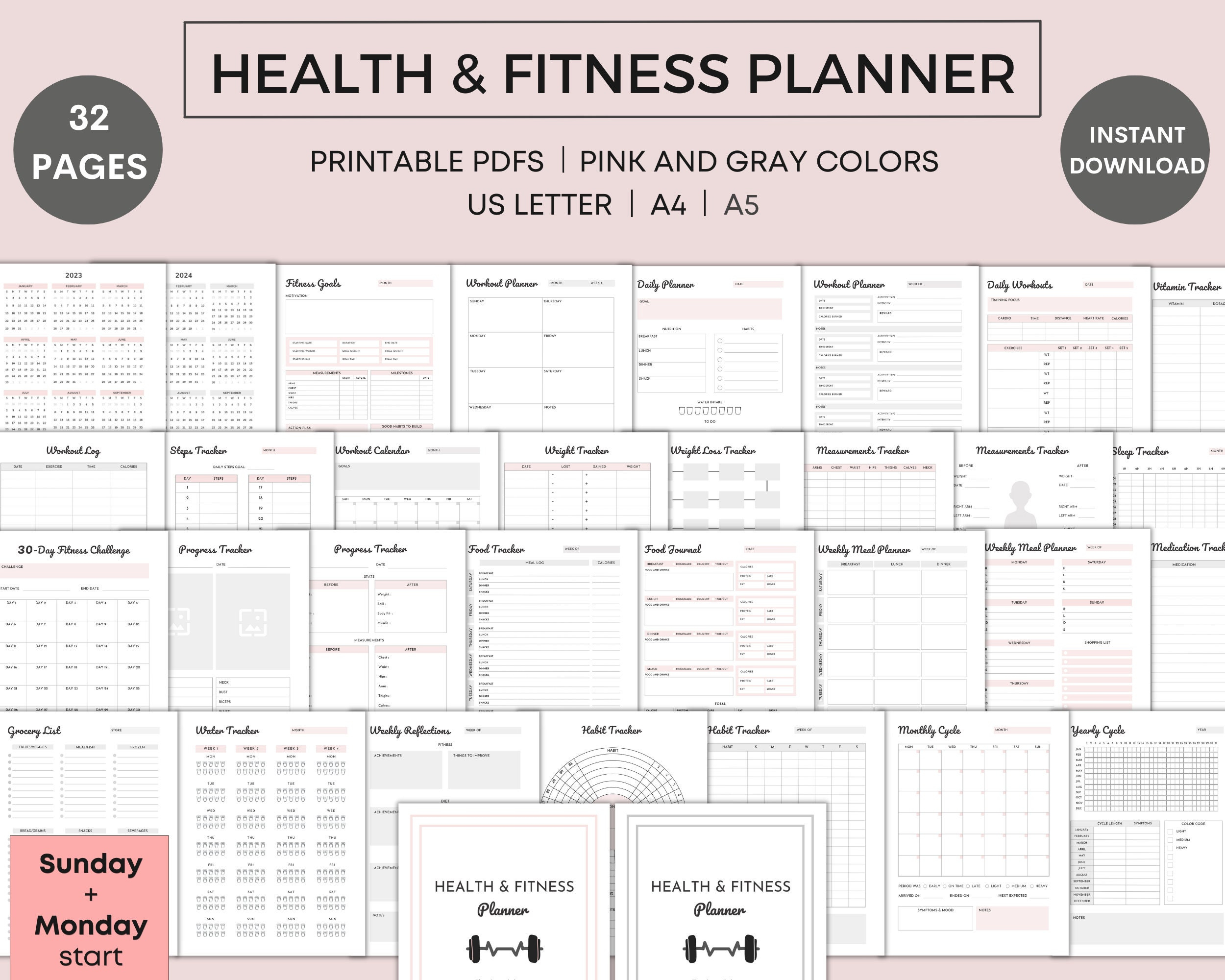 Fitness Planner Printable Health Planner Workout Planner - Etsy for 2024 Workout Calendar Printable