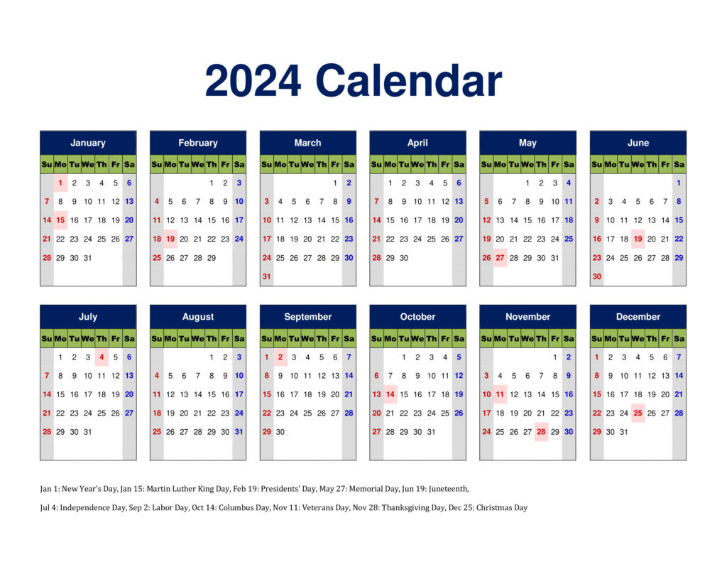 Free 2024 Calendar Printable Pdf With Holidays Templates for Free Printable 2024 Calendar Strip