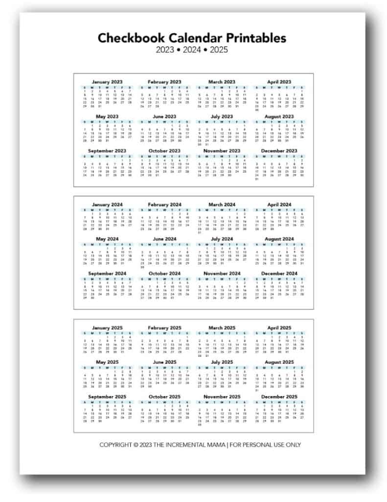 Free Checkbook Calendar Printables (2023, 2024, 2025) for Checkbook Calendar Printable 2024