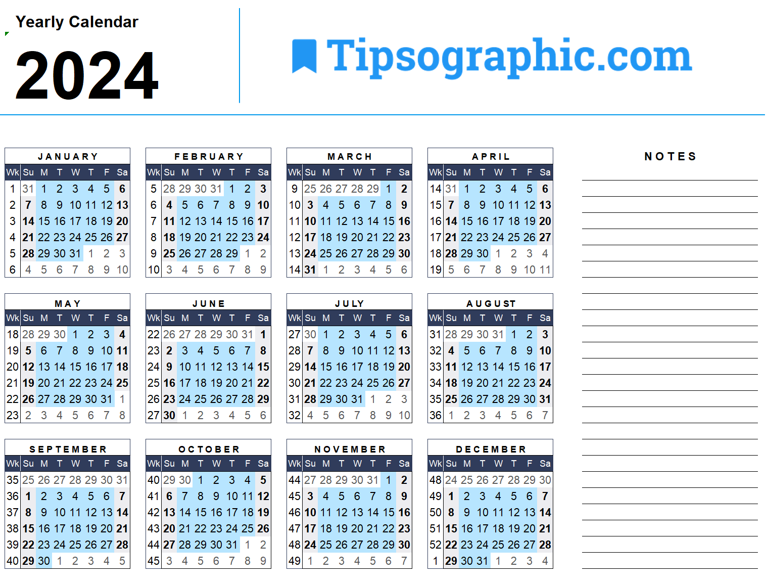 Free Download &amp;gt; 2024 Calendar Templates &amp;amp; Images for 52 Week Calendar 2024 Printable