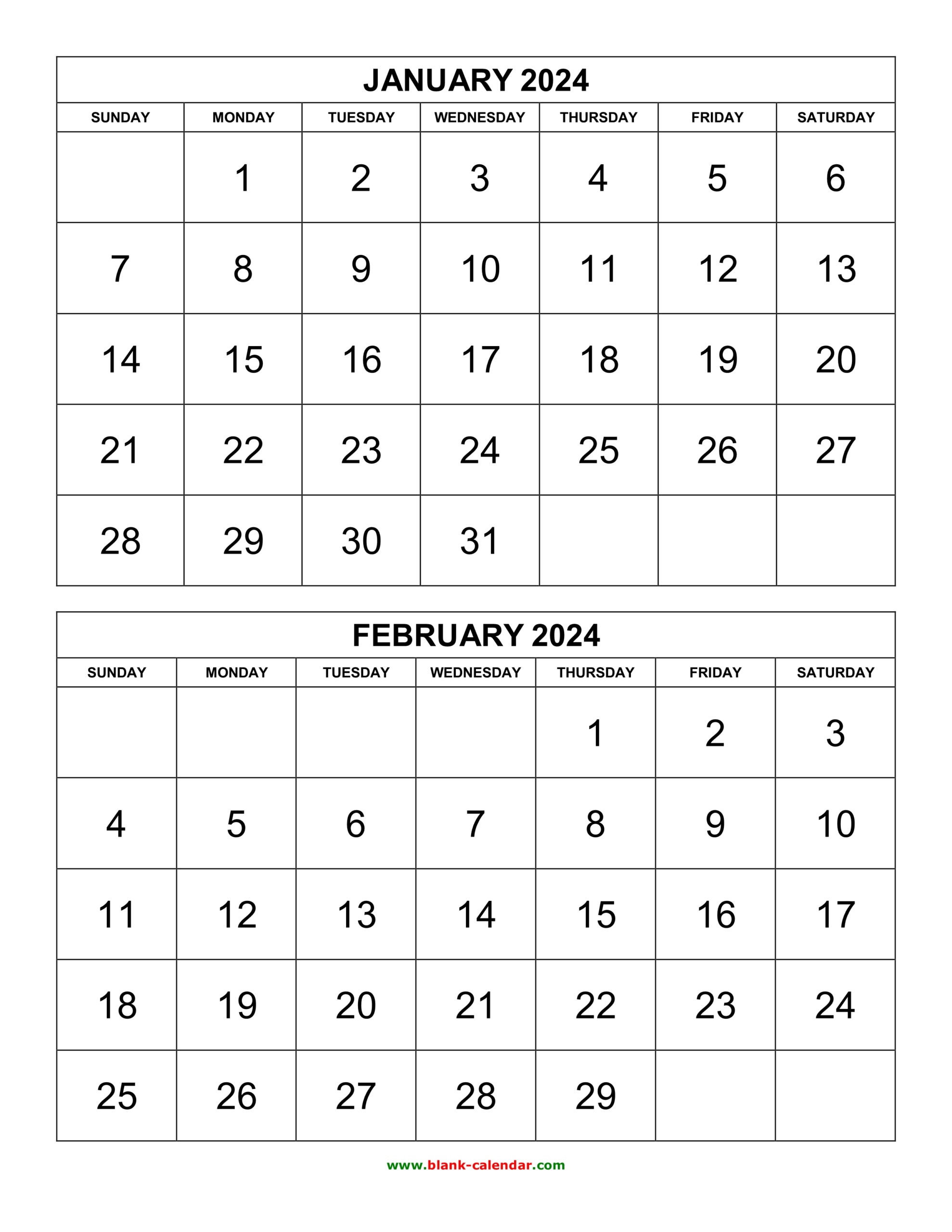 Free Download Printable Calendar 2024, 2 Months Per Page, 6 Pages for 2024 2 Month Calendar Printable