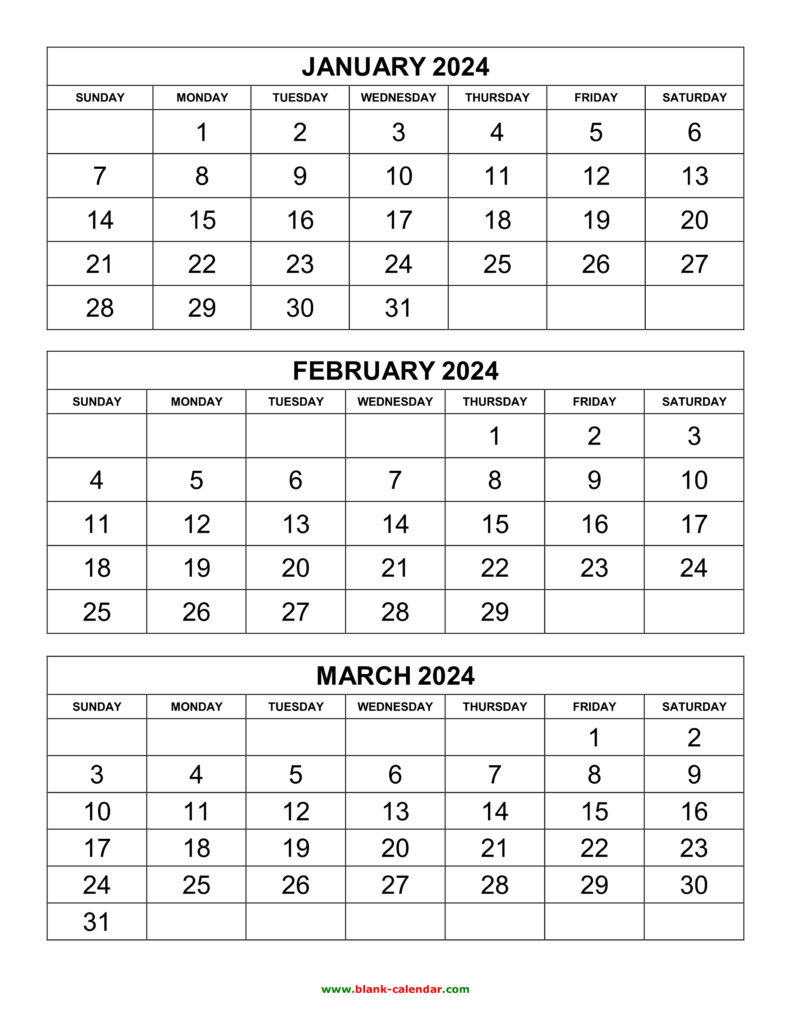 3 Month Calendar 2024 Free Printable | Printable Calendar 2024