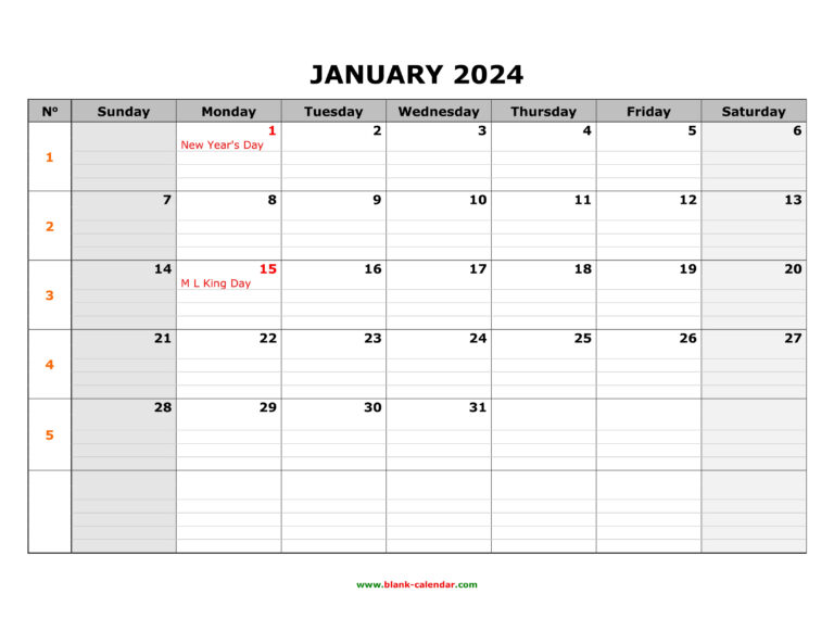 Free Printable Blank Monthly Calendar 2024 – FREE Printable