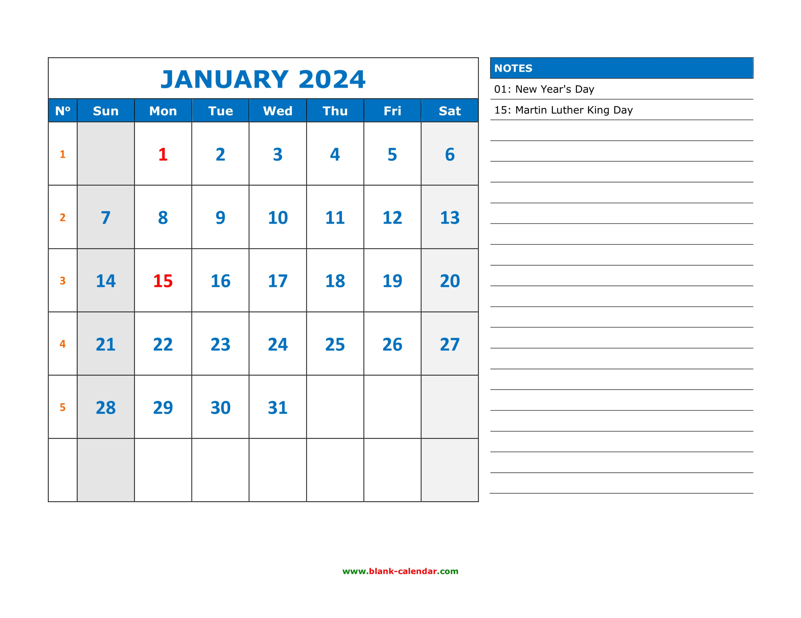 Free Download Printable Calendar 2024, Large Space For Appointment for 2024 Appointment Calendar Printable